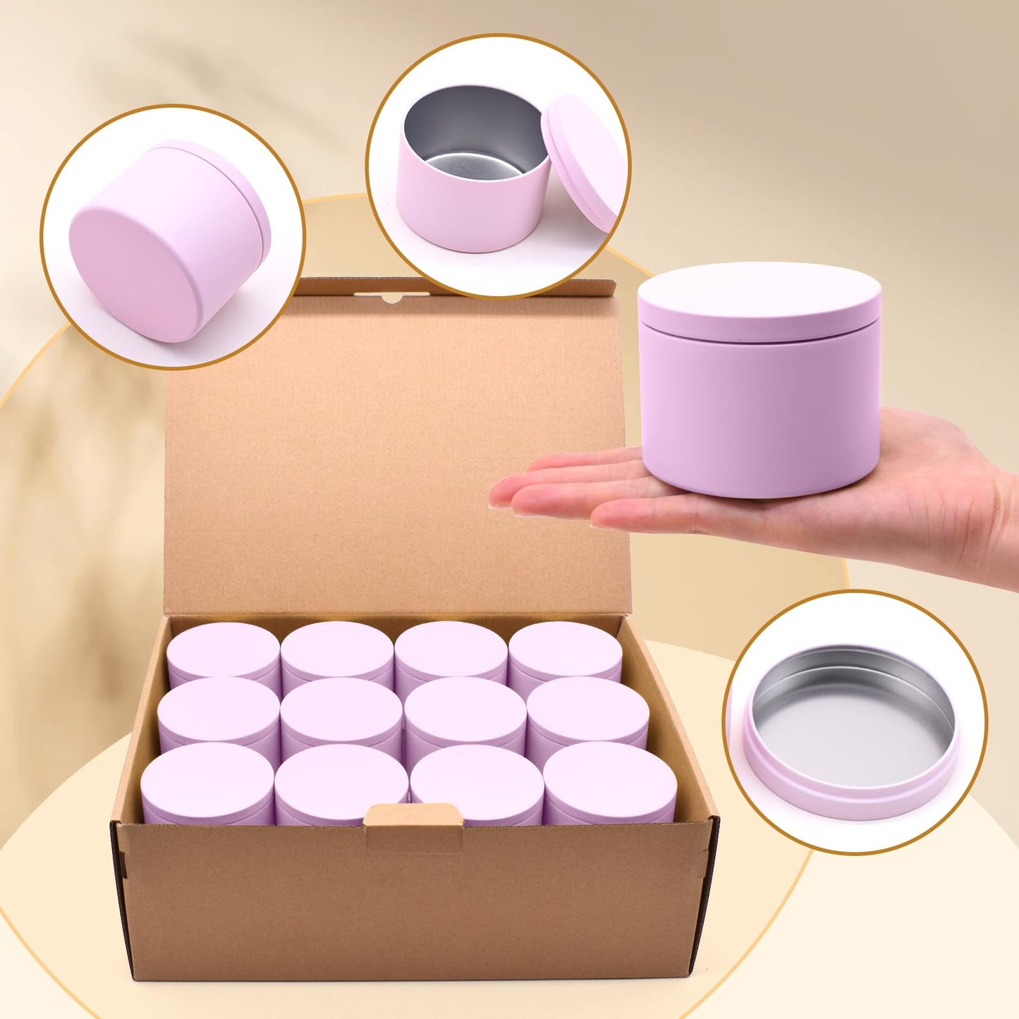 YJHSS 24-Pack 8oz Candle Tins with Lids, Metal Candle Jars for Candle Making, Empty Containers Vessels Bulk for Small Business & Beginners DIY Storage -Pink