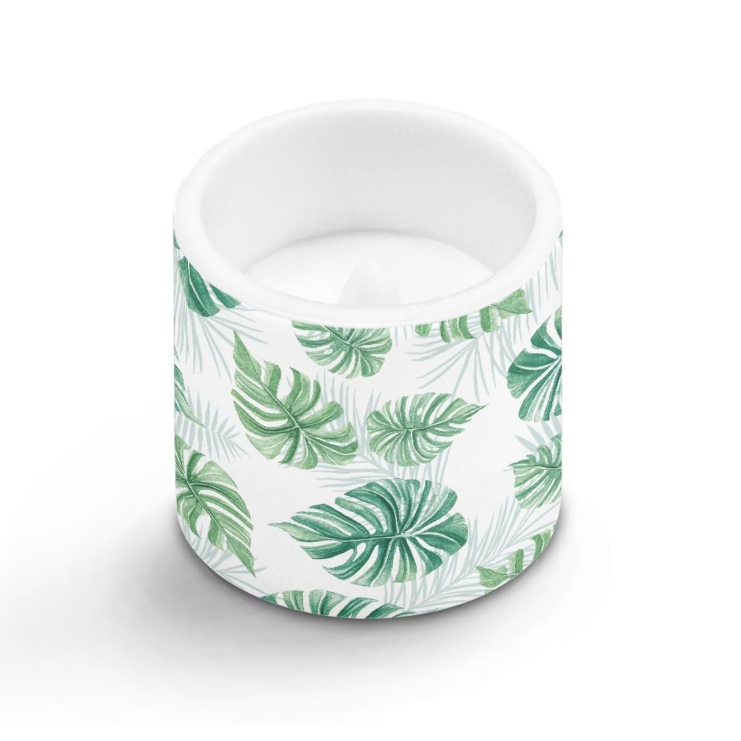 NETILGEN 3 inch Realistic Flickering Flameless Candles with Timer Remote Control 4 Packs LED Battery Powered Candles for Home Decoration Tropical Palm Leaf Print