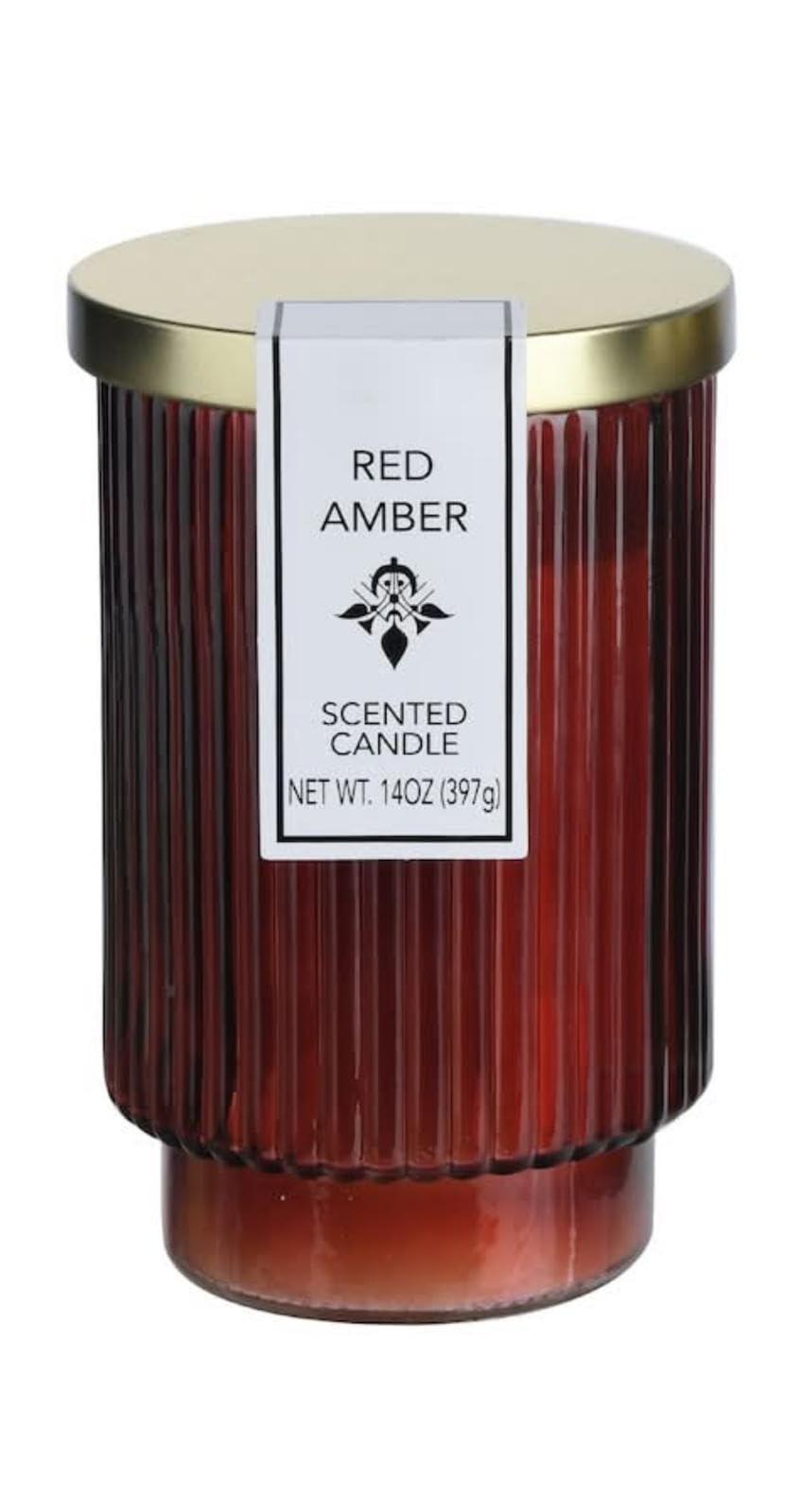 Art Deco Red Amber Scented Candle 14oz – Premium Long-Burning Candle with Warm Amber & Spice Aroma, Elegant Red Glass Jar with Metal Lid – Cozy Home Décor & Gift – Handcrafted Quality
