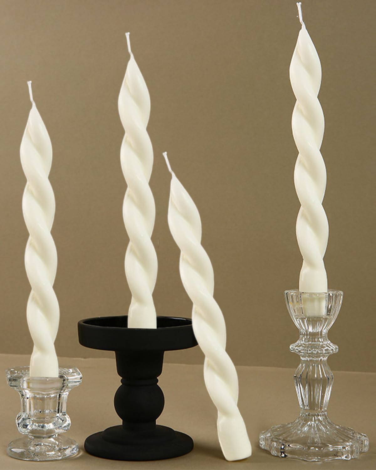 White Short Taper Candle Unscented Smokeless Spiral Twisted Candlesticks for Holiday Dinner Party Christmas Decorations-7.5inch-4pack