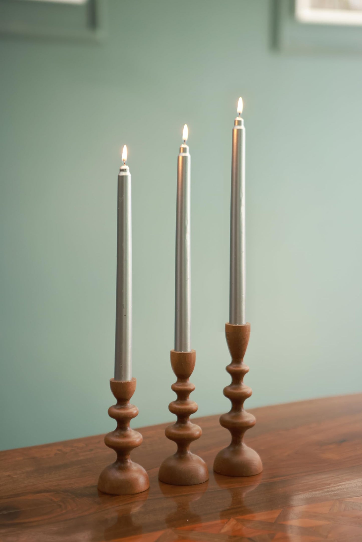 Wooden Candle Holders Set of 3 – Solid Wood Taper Candle Holders for Table Decor, Scandinavian Rustic Candle Stick Holders for Dining Table, Farmhouse Wooden Candlestick Holders