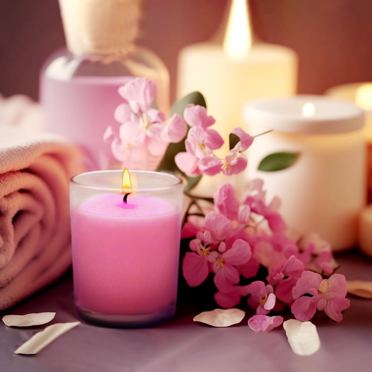 Set of 4 Pink Votive Candles, Clear Glass Filled Unscented Soy Wax Candle for Home Décor Weddings Spa Holidays Party and DIY