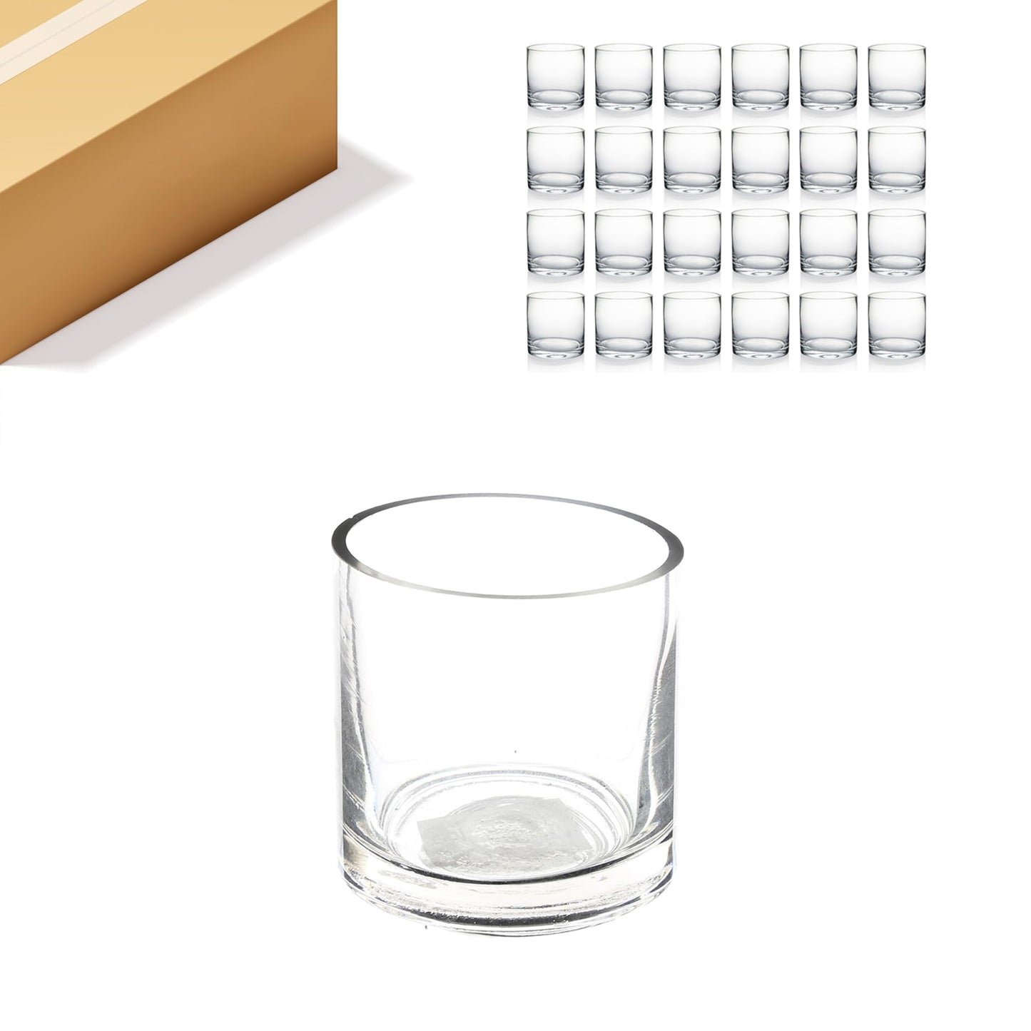 WGV Tea Light Votive Candle Holder 3x3, Clear Tiny Cylinder Glass Vase, Small Planter Terrarium for Home Accent Decor, 24 Pieces