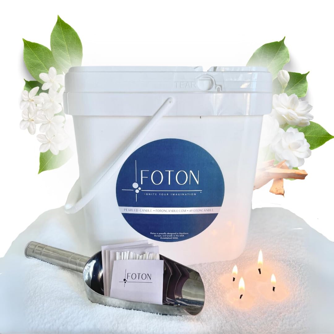 Foton Pearled Candle 9lb - Bulk Misty Monte Sandalwood Jasmine Scented Non Toxic Luxury Long Lasting Powder Candles - Refillable Candle Sand with 100 Wicks for Candle Making
