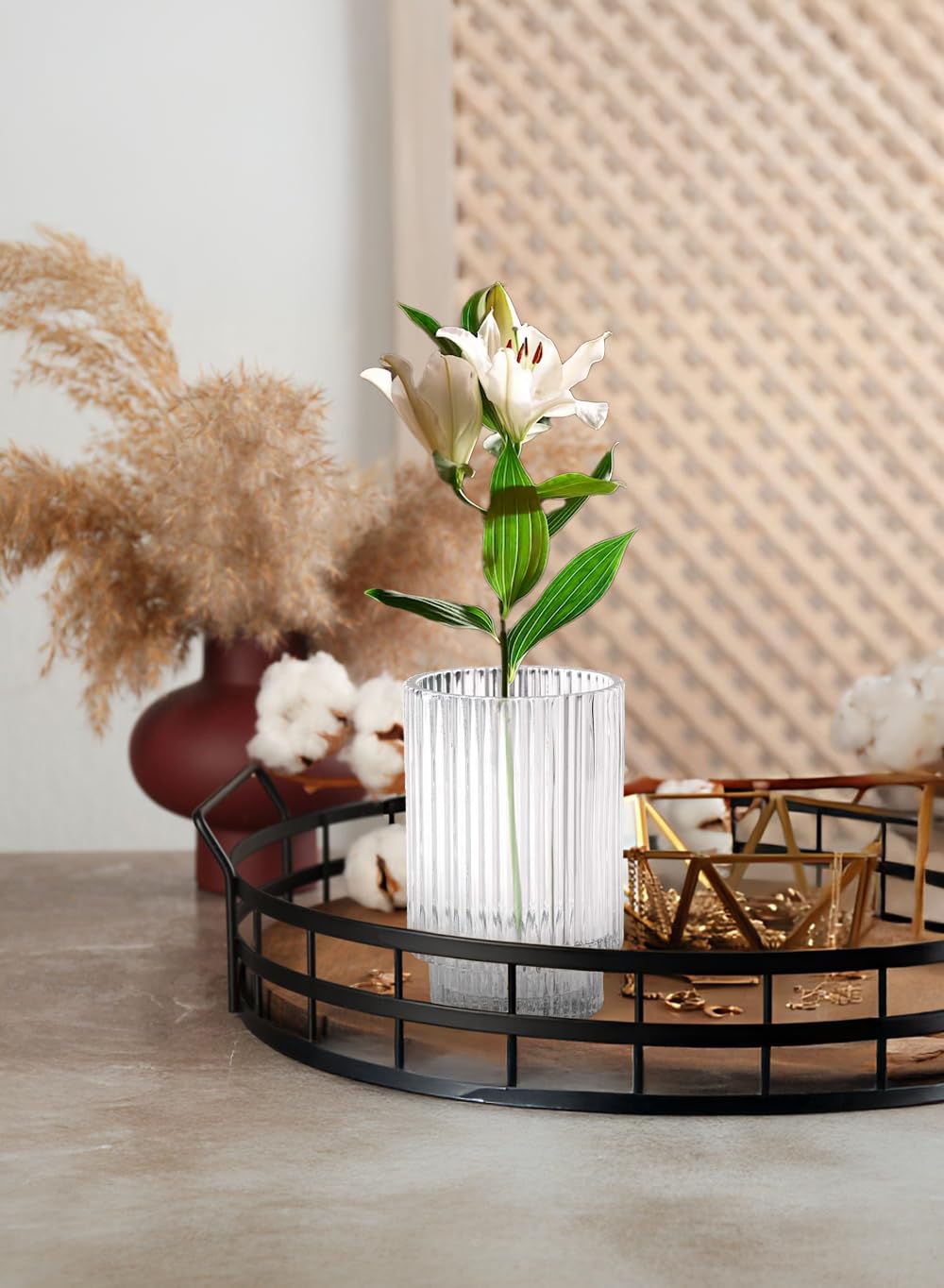 Serene Spaces Living Clear Ribbed Glass Votive Holder, Perfect for Weddings and Home Décor, Measures 5" Tall and 3.5" Diameter