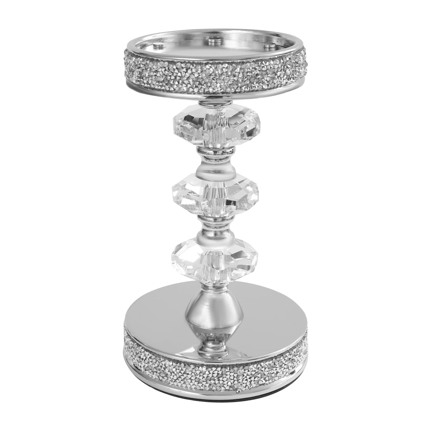 Candle Holder, Crystal Candlesticks Holder Set, Tabletop Pillar Candle Holders for Wedding, Parties, Events, Chirstmas, Home Decor, Table Centerpieces (Silver 04, L)