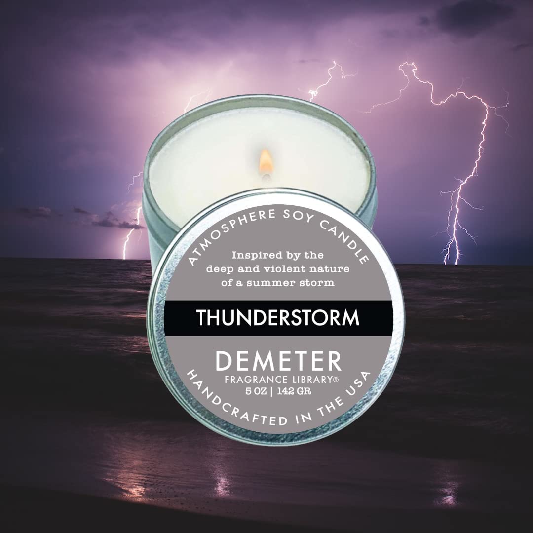DEMETER Thunderstorm Soy Candle, Scented Candles with Unique Fragrances, Perfect for Aromatherapy and Home Decor, Cute Candles for Travel and More