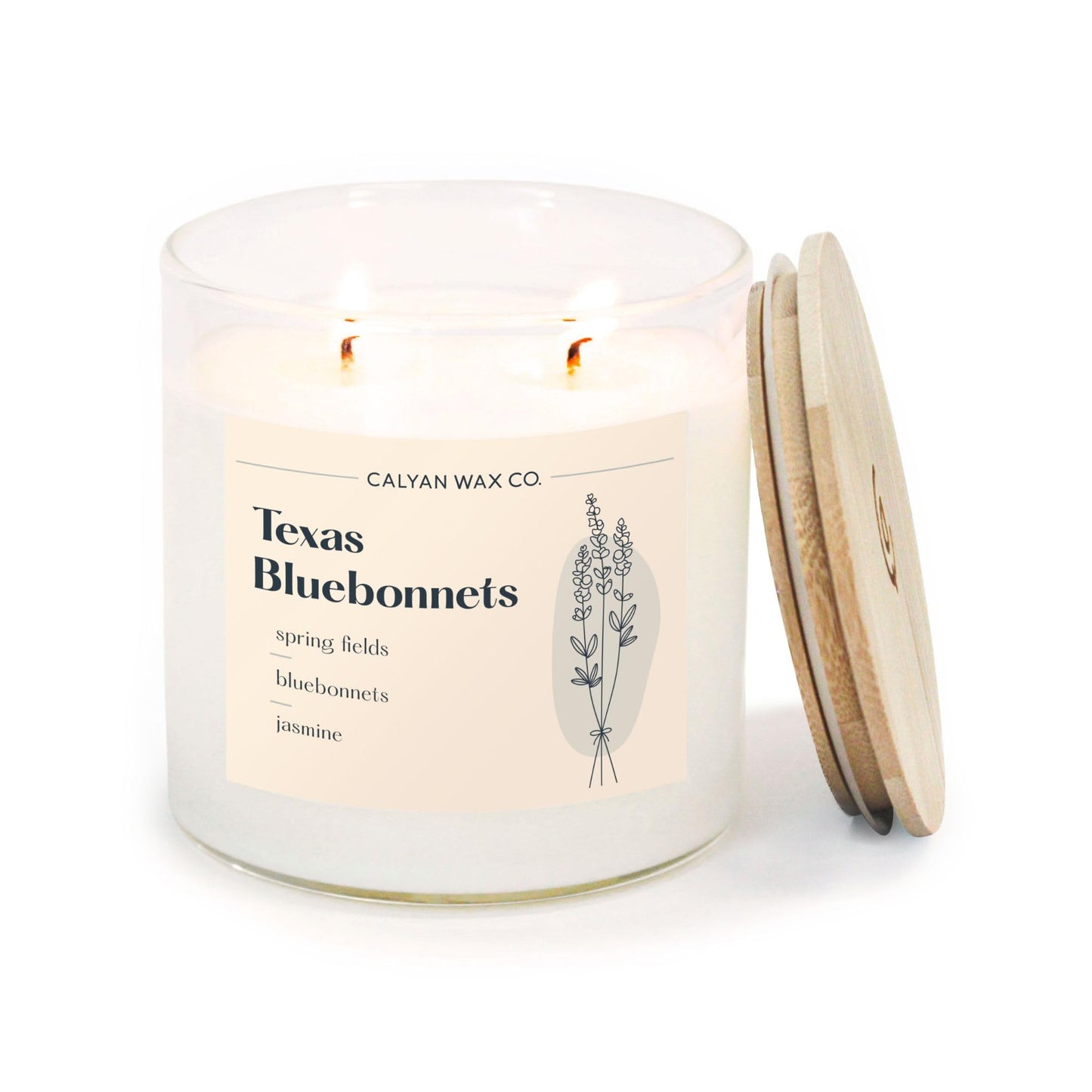 Calyan Wax Co. Texas Bluebonnets 2 Wick Scented Candle - 37 Hour Burn - Luxury Clean Soy Wax Candles - Long Lasting Large Glass Jar Candle for Home - 8.8oz