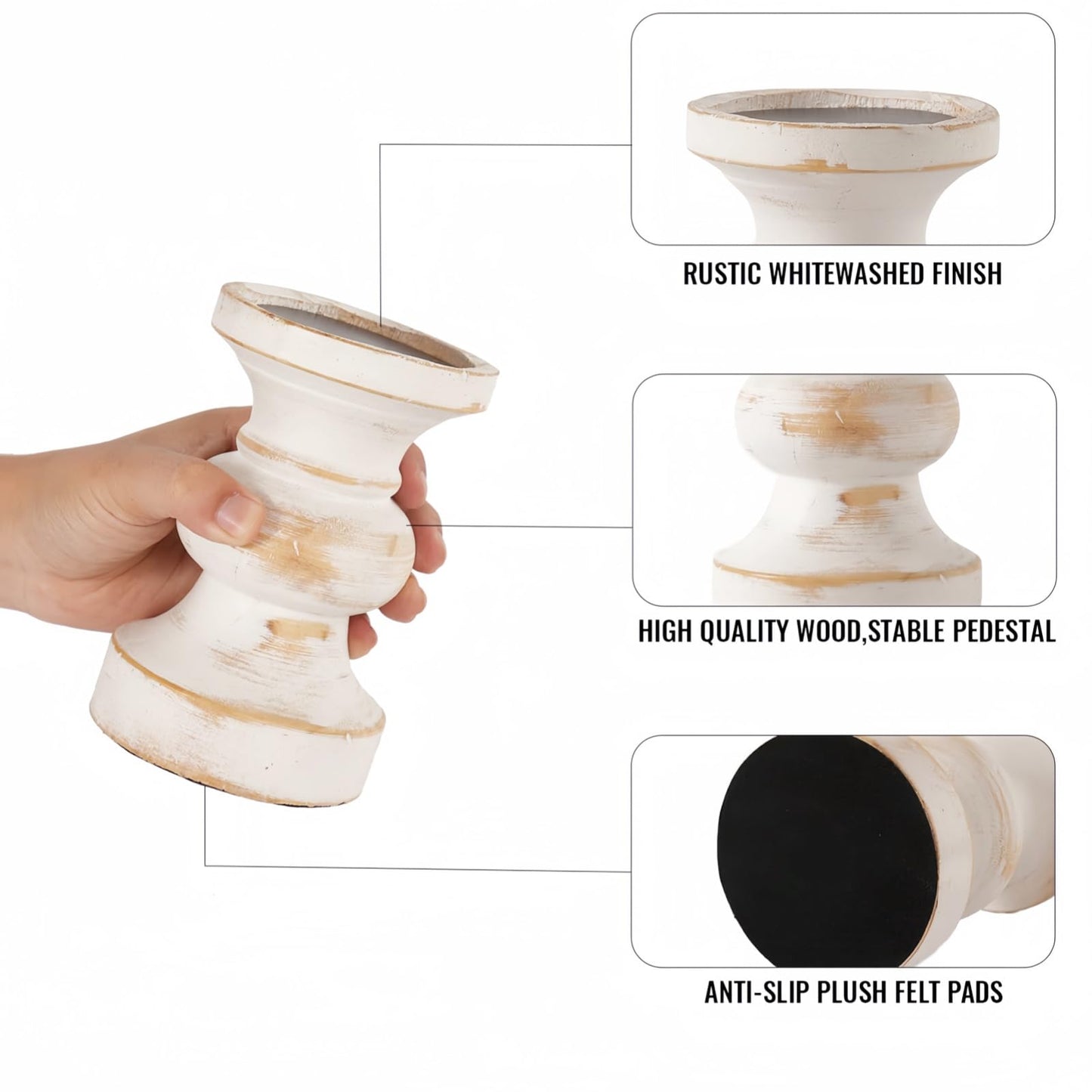 CedarLux Rustic Pillar Candle Holder, 6 Inch White Wooden Candlestick Holders, Farmhouse Candle Stands for Pillar Candle,Decorative Wood Candlestick Holders for Living Room, Table Centerpiece