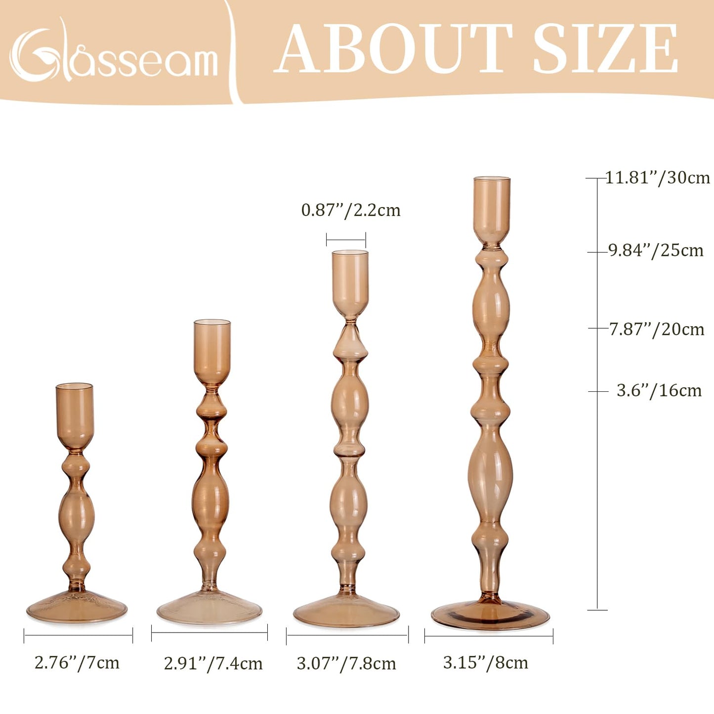 Glass Candle Stick Candle Holder : Glasseam Amber Taper Candle Holder Set of 4 Modern Candle Sticks Holder Decor Tall Decorative Candle Holders for Table Fall Centerpiece Dining Thanksgiving Halloween