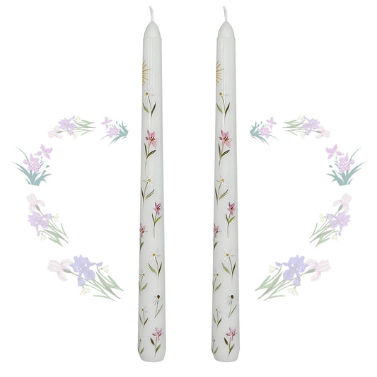 Taper Candles 10 Inch Print Candle Handmade Unscented White Iris Long Candles 2 Pack Twisted Candlesticks for Wedding Home Decoration Gifts