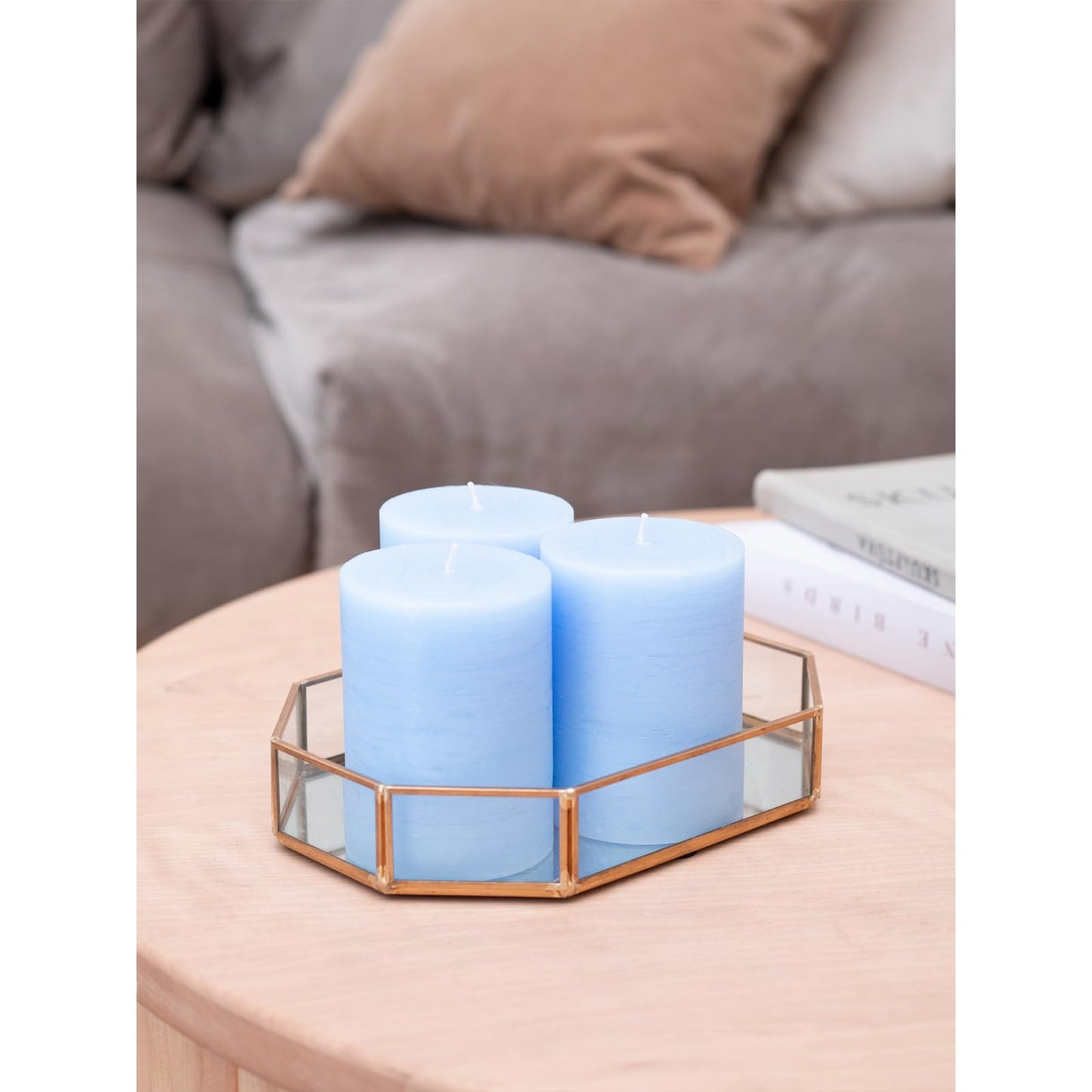 CANDWAX 3x4 inch Pillar Candles Set of 3 – Unscented Dripless Rustic Light Blue Candles for Decor, Centerpieces, Gender Reveal Party