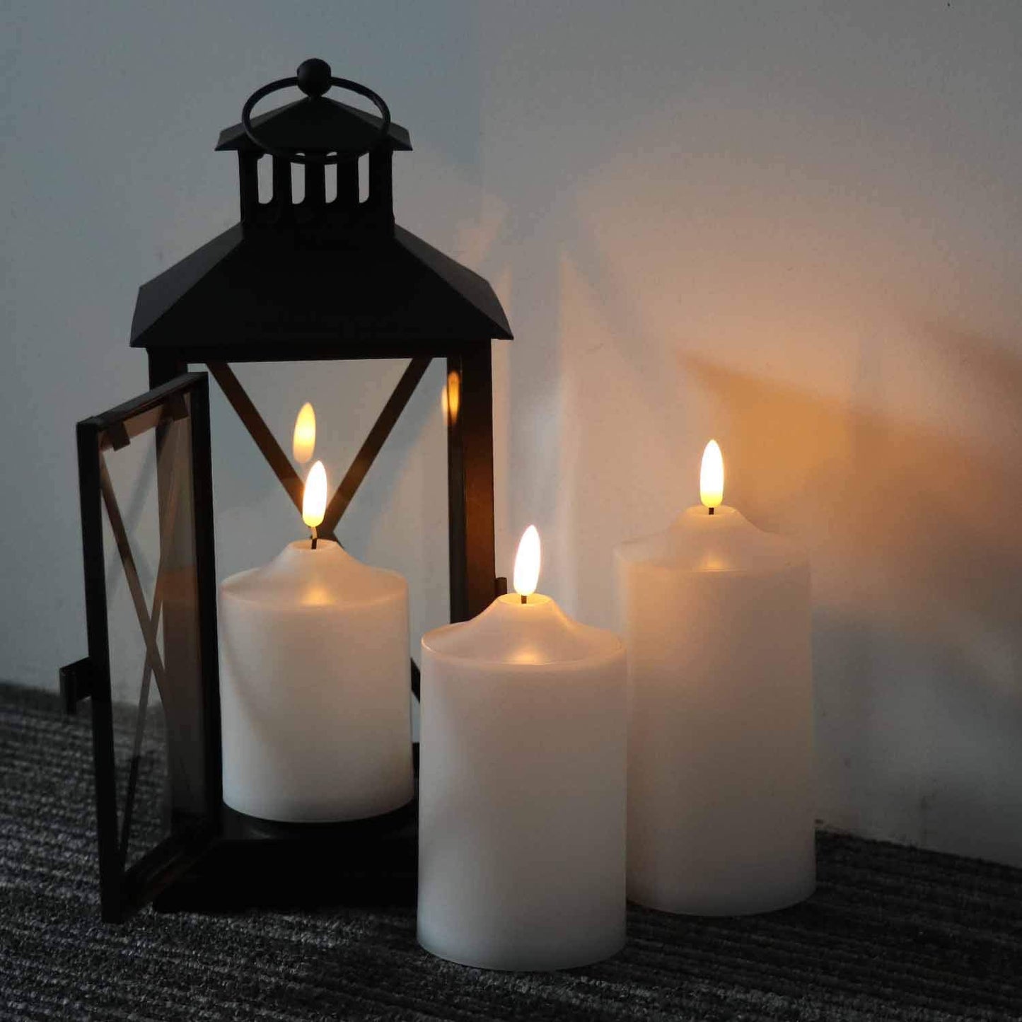 Eldnacele Waterproof Outdoor Flameless Flickering LED Candles with Timer Remote, Battery Operated 3D Wick Plastic Pillar Candles Pack of 3 for Indoor Outdoor Decoration, D3'x H4'x W5'