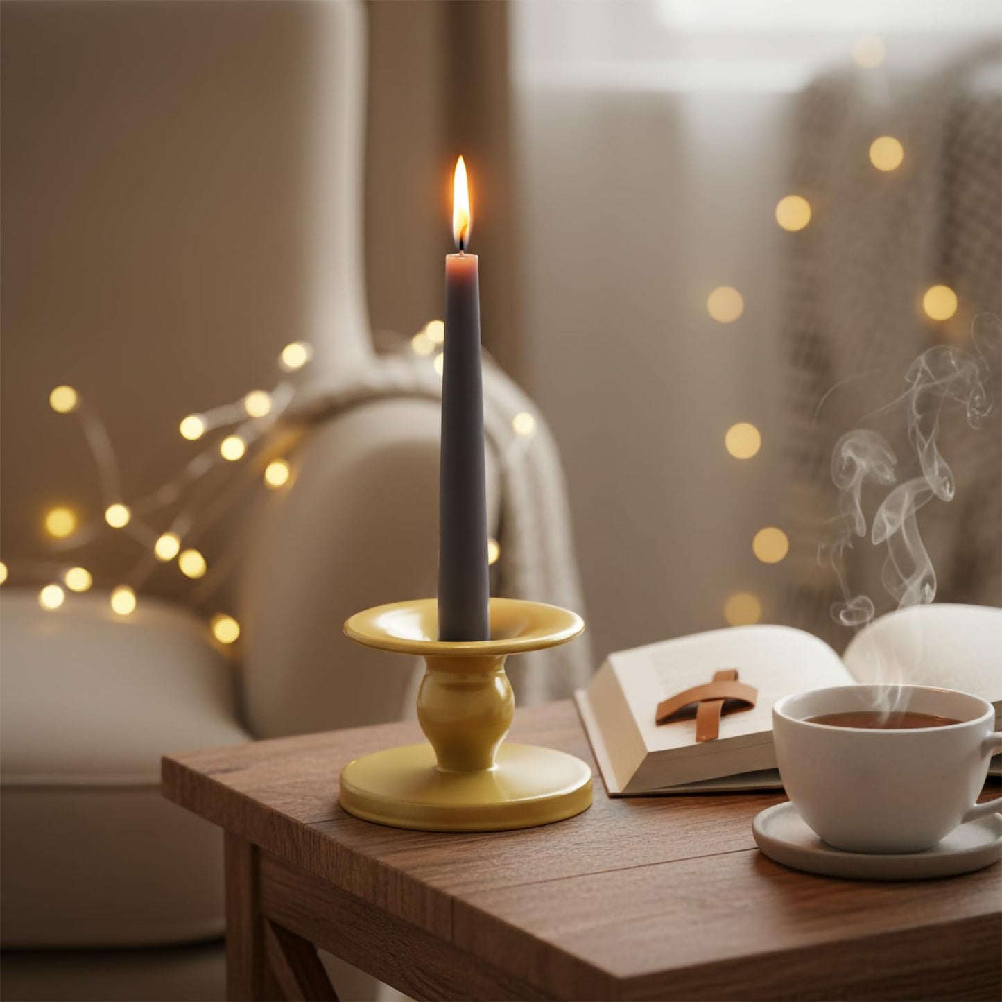 Table Gold Candle Holders – Set of 2 | Reversible Metal Candle Stand for Pillar & Taper Candles | Stylish Tabletop Candle Tray for Home Décor, Weddings & Special Occasions (Gold)