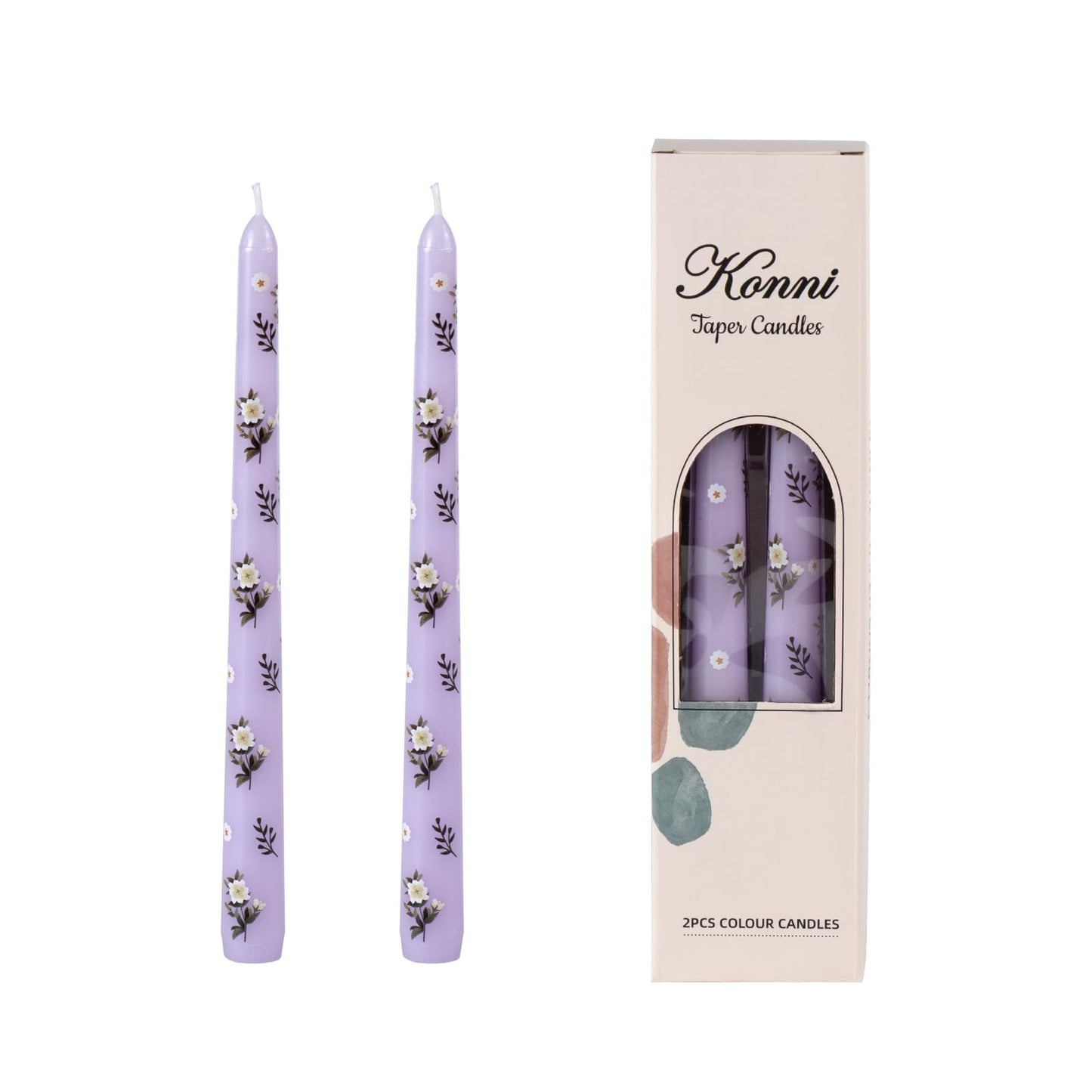 Taper Candles,10 inch 2pc Purple Tapered Candles with Camellia Printed, Unscented and Smokeless Long Burning Candles,Tall Candlesticks with Cotton Wicks,Ideal for Weddings, Home Décor
