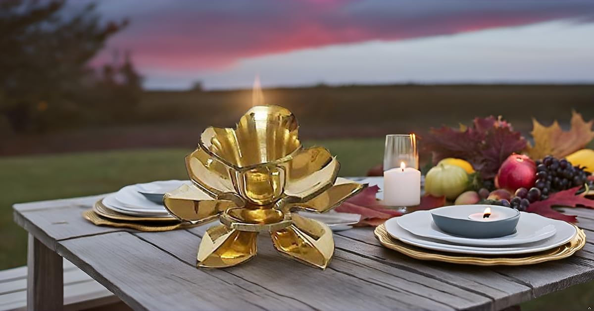 Lotus Shaped Brass Candlestick Holder for Kitchen Decor, Church Events, Wedding Reception Centerpieces or Christmas Decorations (4 x 1.6)