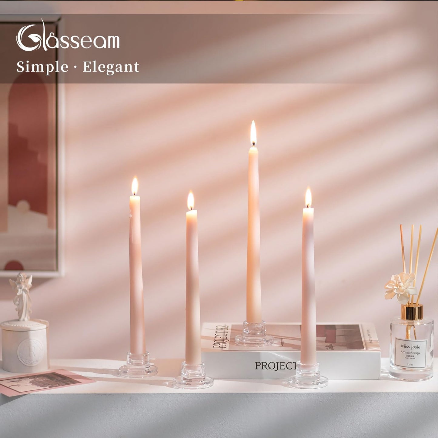 Glasseam Glass Tapered Candlestick Holders: Small Taper Candle Holders Set of 4 Clear Candle Sticks Holder for Table Centerpiece Short Modern Candle Holder for Wedding Christmas Home Decoration