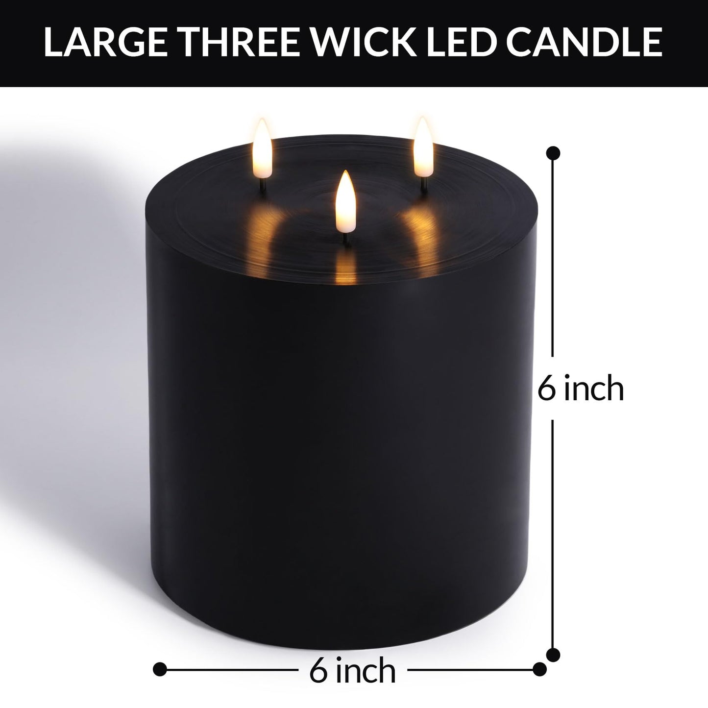Eywamage 3 Wick Black Flameless Pillar Candle with Remote, Flickering Large Battery LED Wax Candle Φ 6" H 6"
