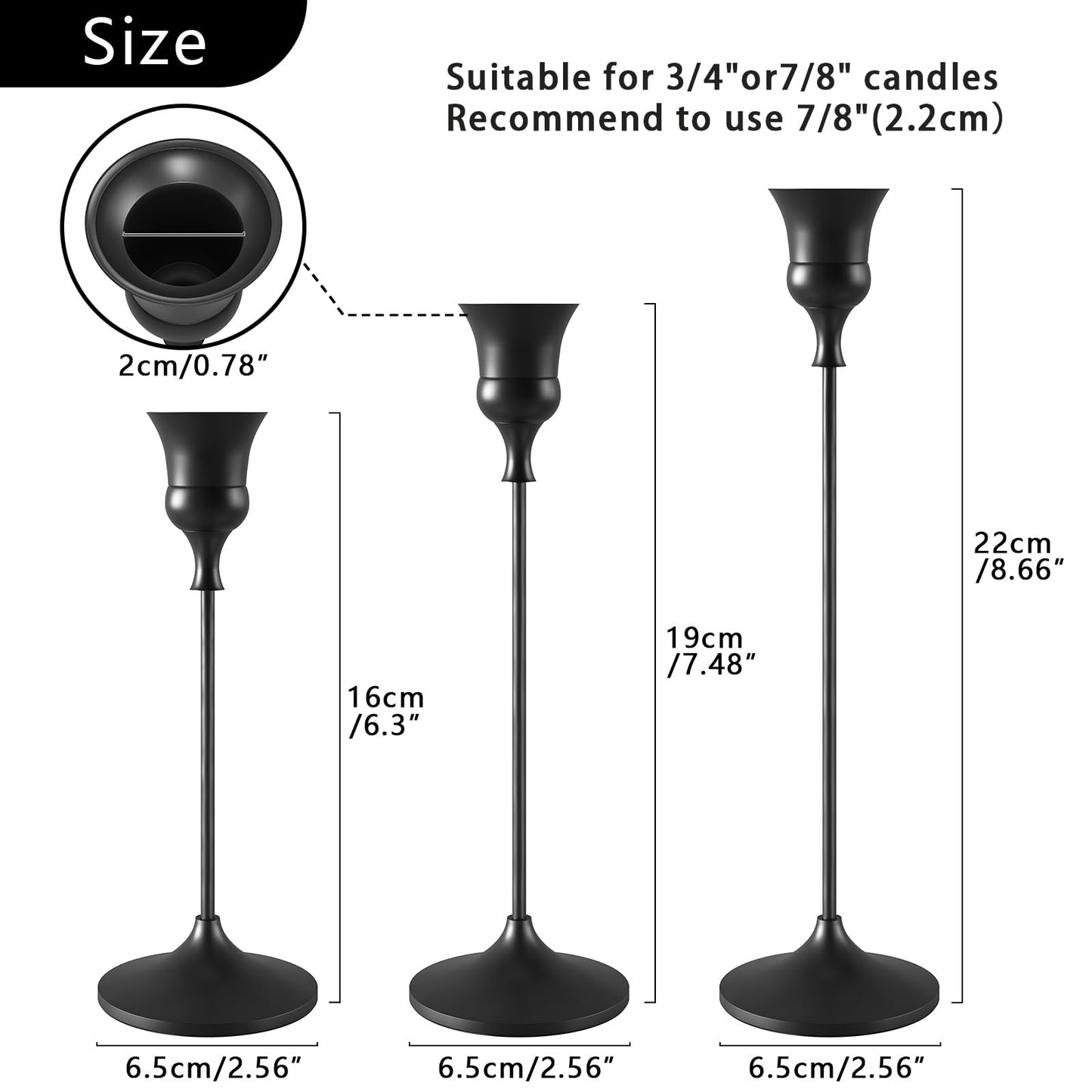 Candlestick Holders Black, 12 Packs Taper Candle Holder for Candlesticks, Candle Sticks Holder Decor for Home Decor
