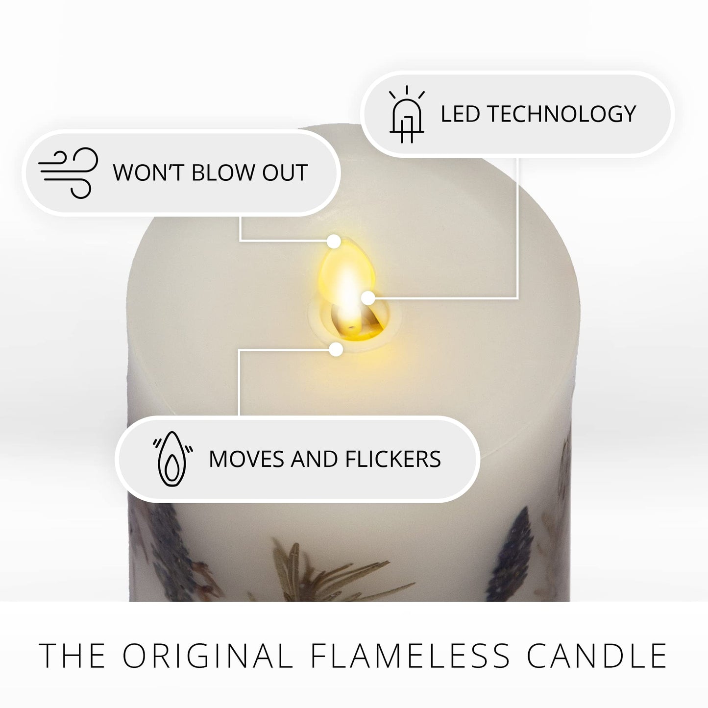 Luminara Realistic Artificial Moving Flame Pillar Candle with Lavender & Rosemary Inclusion - Moving Flame LED Battery Operated Lights - Remote Ready - Remote Sold Separately - 3.25" x 4.5"