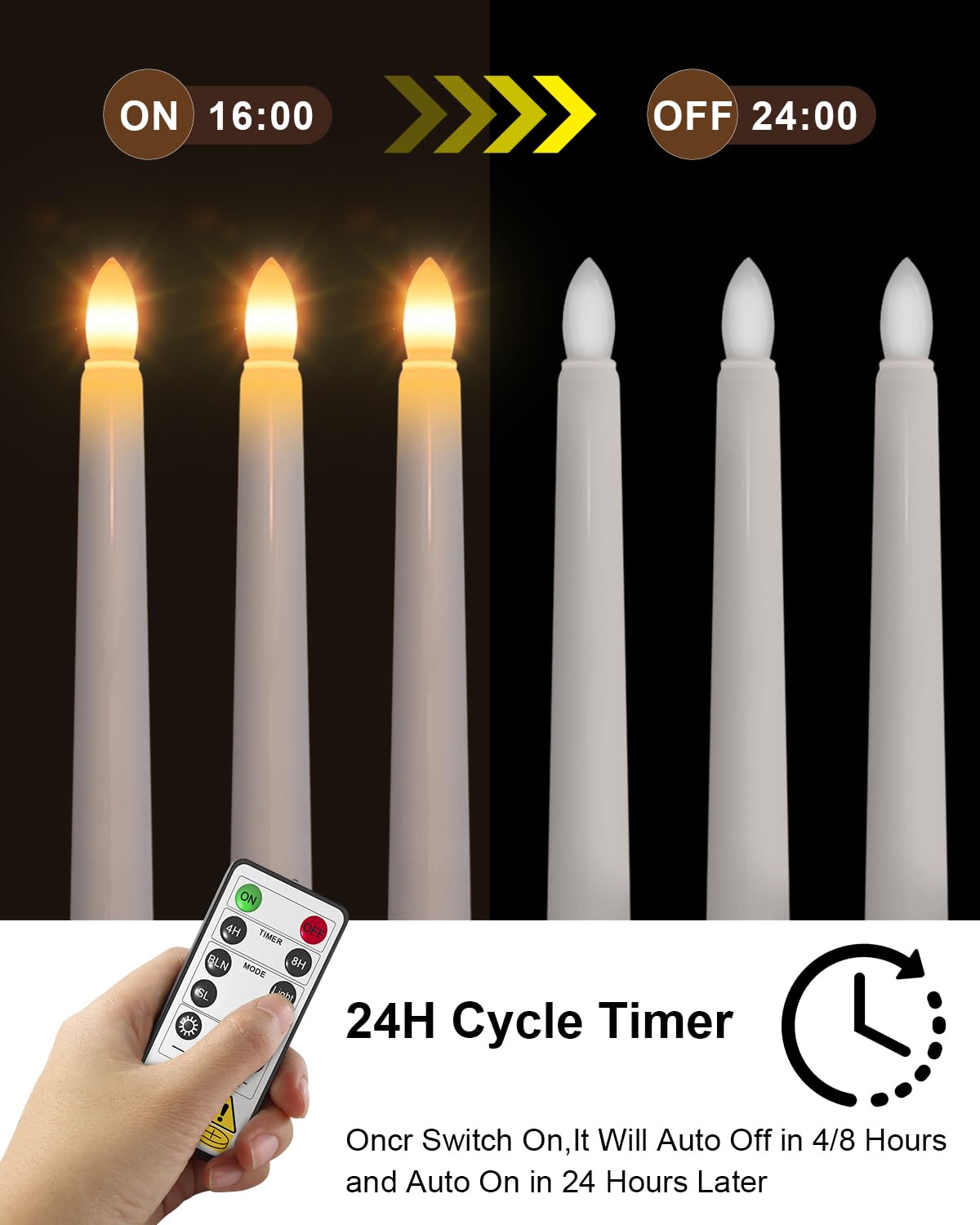 SoulBay 6pcs Christmas Decorations Window Candles with Remote Timer, 7.9inch Battery Operated Flameless Flicker LED Taper Candle Lights w/Black Holders for Home Party Indoor Windowsill Décor