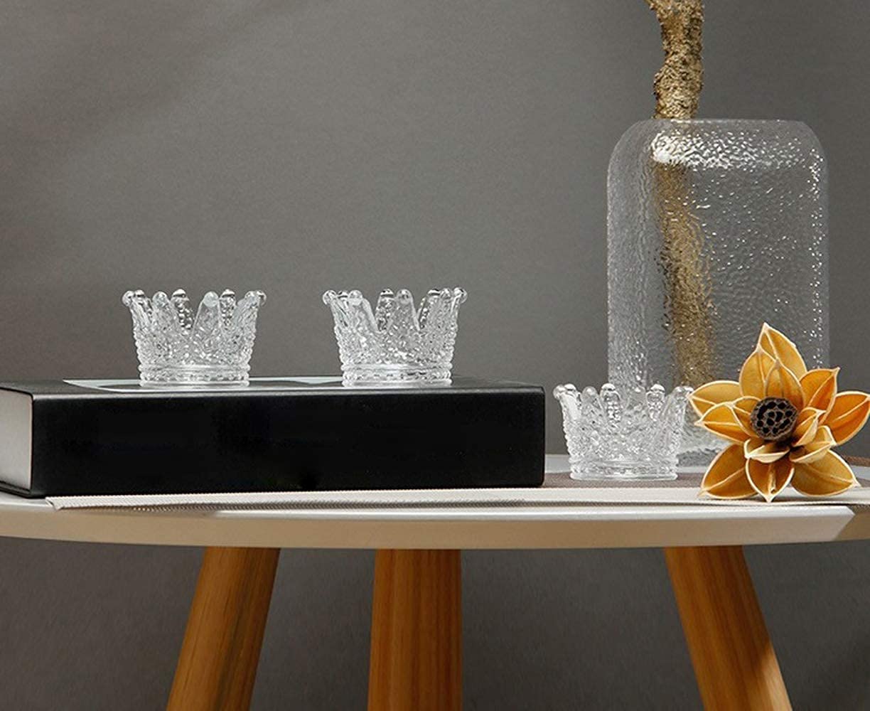 Vixdonos Clear Votive Candle Holders Set of 6 Crown Glass Tealight Candle Holder for Wedding, Party and Home Decor