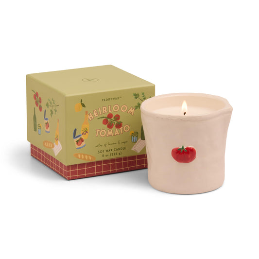 Paddywax Bistro Hand Painted Scented Candle in Ceramic Reusable Food-Safe Jar with Gift Box, Soy Candle with Approx. 56 Hour Burn Time, Heirloom Tomato, 8 oz