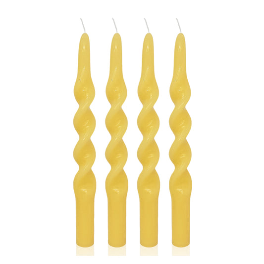 Beeswax Spiral Taper Candles Smokeless Twisted Candle Sticks 4 Pack Yellow Taper Candle Sticks 10 inch Tall Taper Candlesticks for Home Decor Dinner Wedding Emergency