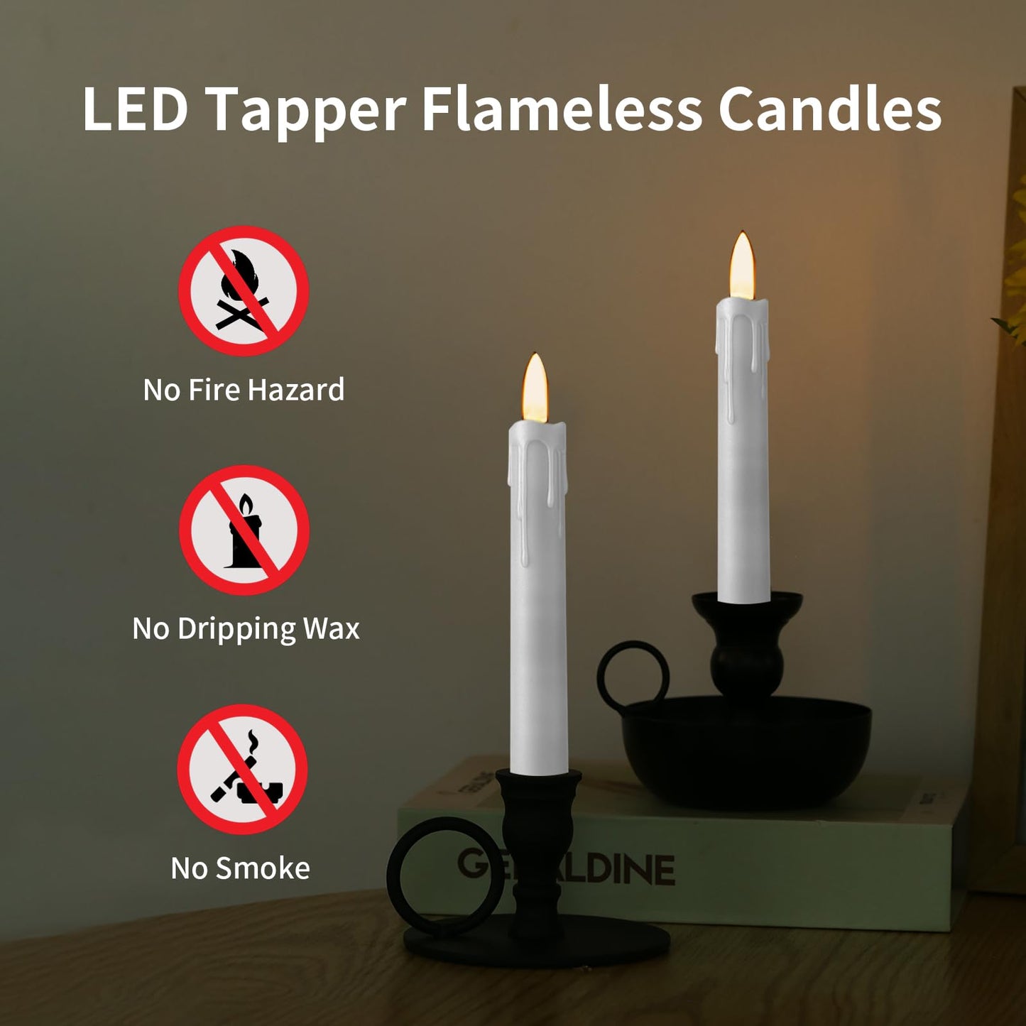 YBU Flameless Taper Candles with Remote 7 Inches Led Candle Sticks with Flickering Light Timer Dimmer Battery Operated Window Candles for Halloween Christmas Decoration 6 Pcs, White