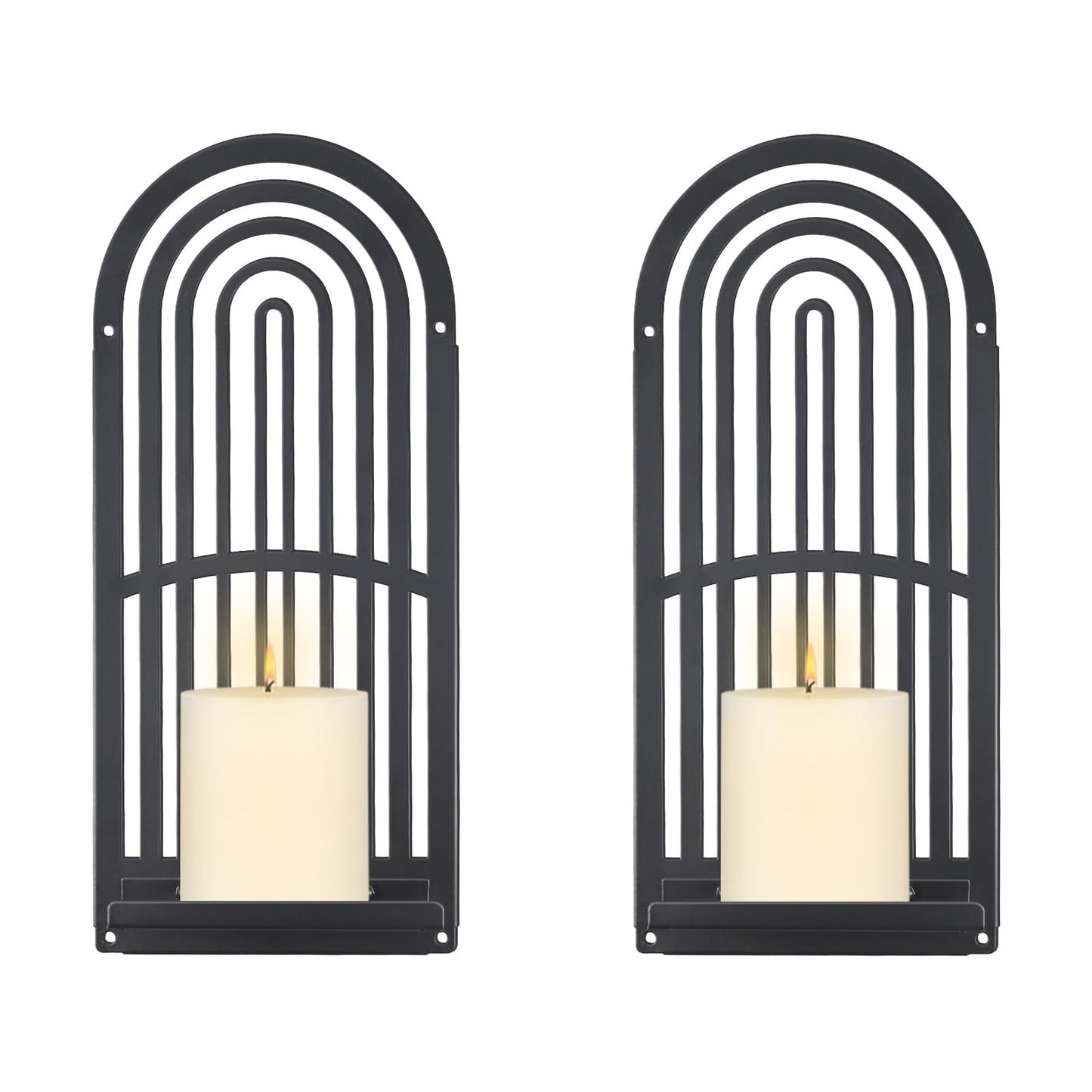 OYEFLY 2Pcs Metal Wall Hanging Candle Sconces,Black Boho Wall Shelves Candle Holders (Black)