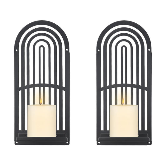 OYEFLY 2Pcs Metal Wall Hanging Candle Sconces,Black Boho Wall Shelves Candle Holders (Black)
