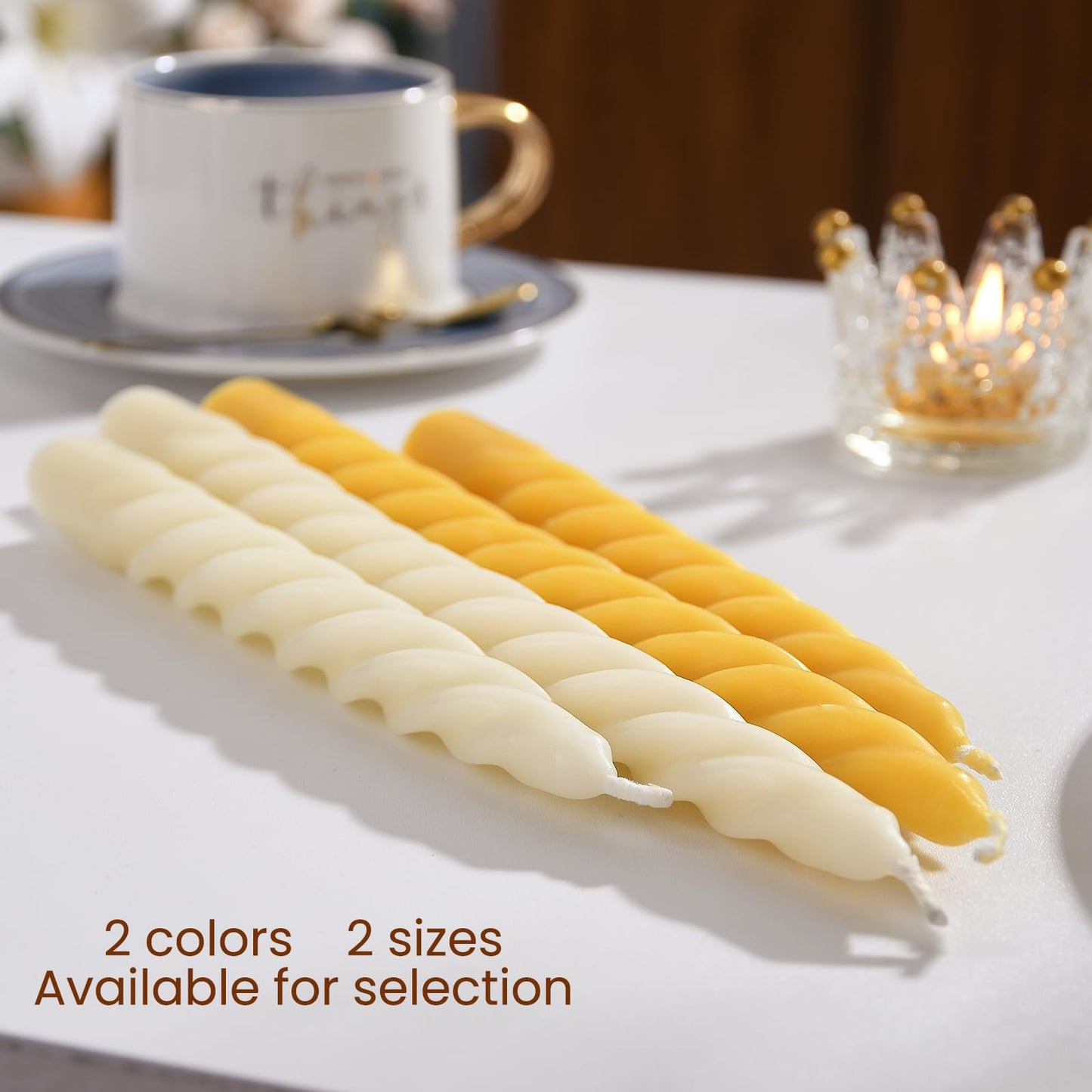 AGLARY 2PCS 10-Inch Pure Beeswax Spiral Taper Candles, Twisted Stick Candles, Dripless & Unscented for Weddings, Christmas, Dinner, Meditation - White
