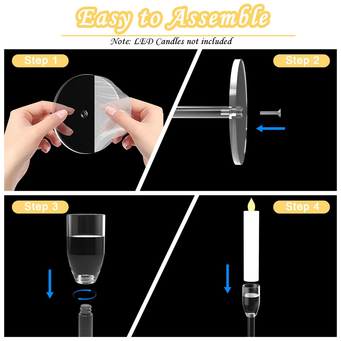 2 Sets Candlestick Holders 3 Piece Set Taper Candle Holder with Different Heights Ideal for Table Decor Party Home Decoration Fits 0.87" LED Stick Candles
