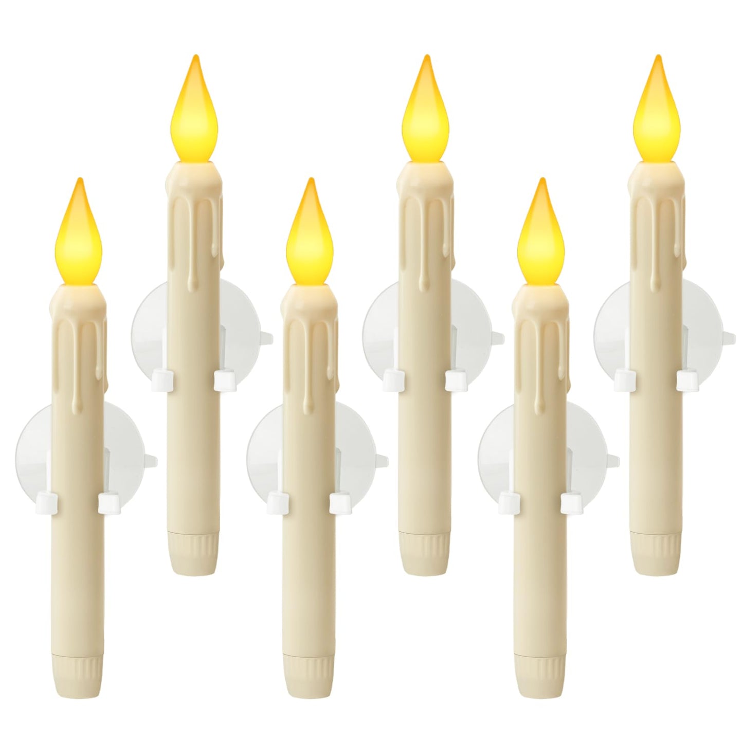Meigic 6 Pcs Sensor Dawn to Dusk Window Candles, Flickering Battery Candles for Windows, Ultra Bright Fake Candle Lights with Suction Cup, Led Candlesticks for Xmas Home Decor, Warm Yellow Light