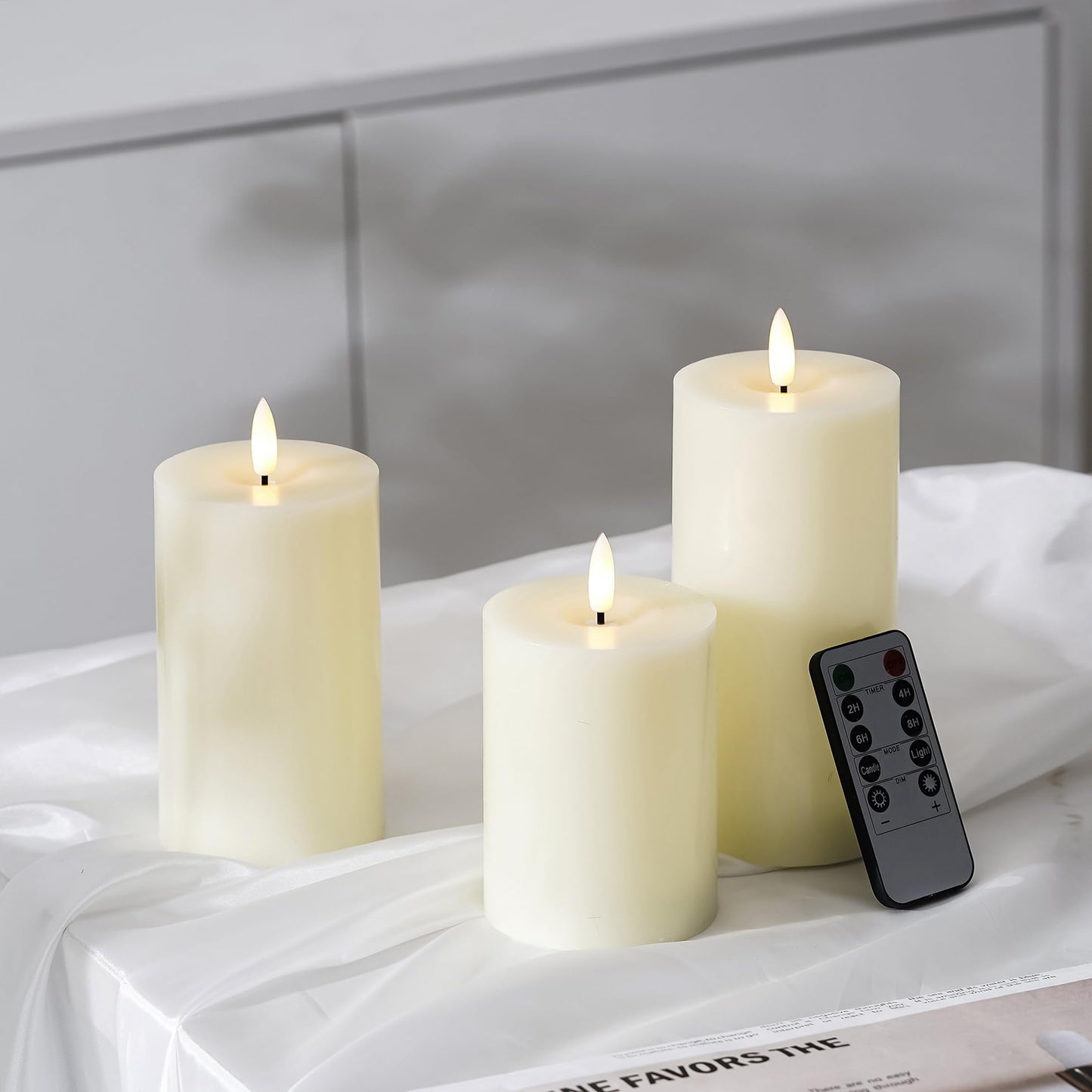 Stmarry Ivory Flameless Candles with Remote and Timer, Real Wax Made LED Pillar Candles Battery Operated with 3D Flickering Flame - 3" x 4",5",6" - Set of 3