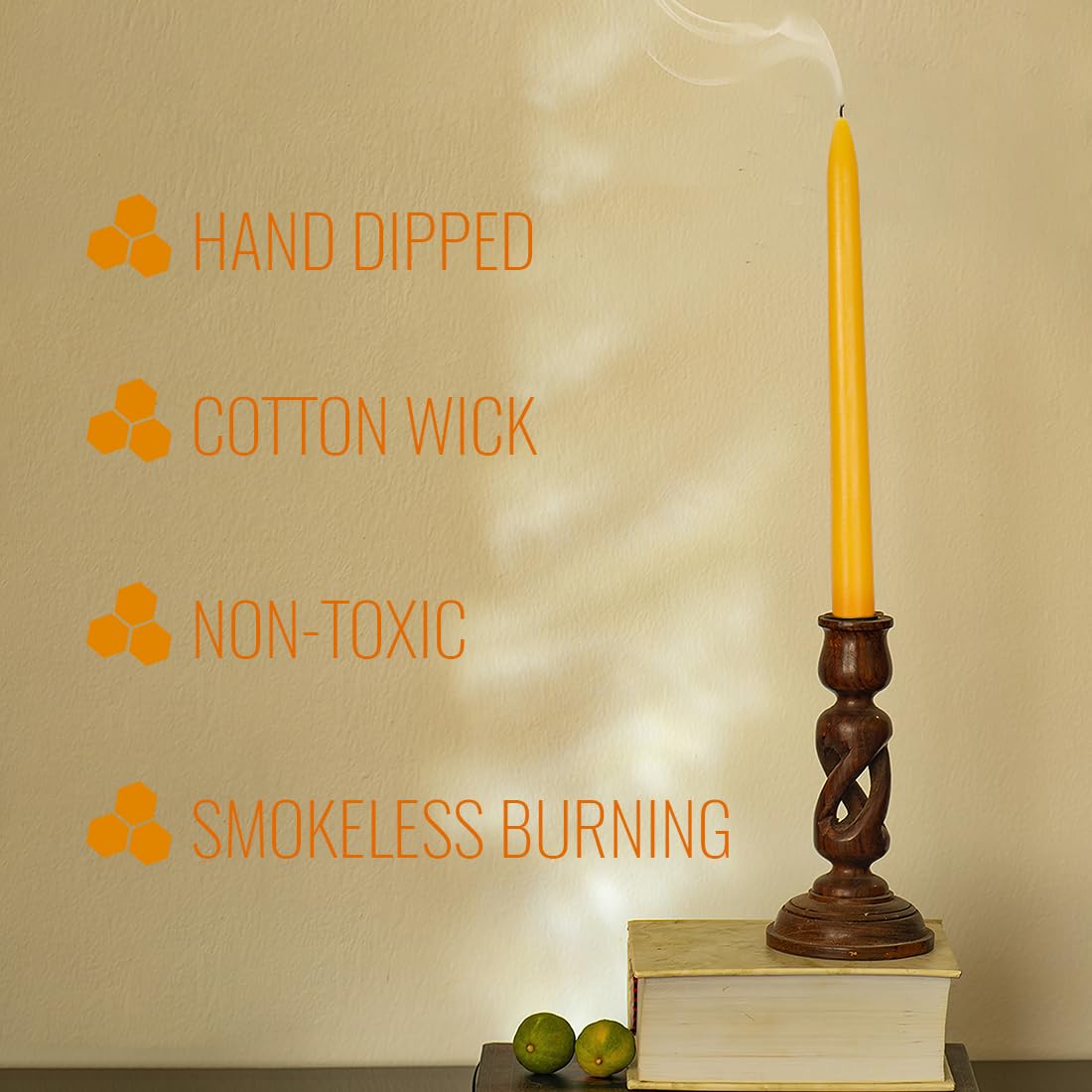 24 Pack Beeswax Taper Candles Bulk,8 Inch Natural Unscented Bees Wax Candles,Smokeless Dripless 6 Hour Long Burn Time Beeswax Candle Sticks for Home Decor (Yellow)