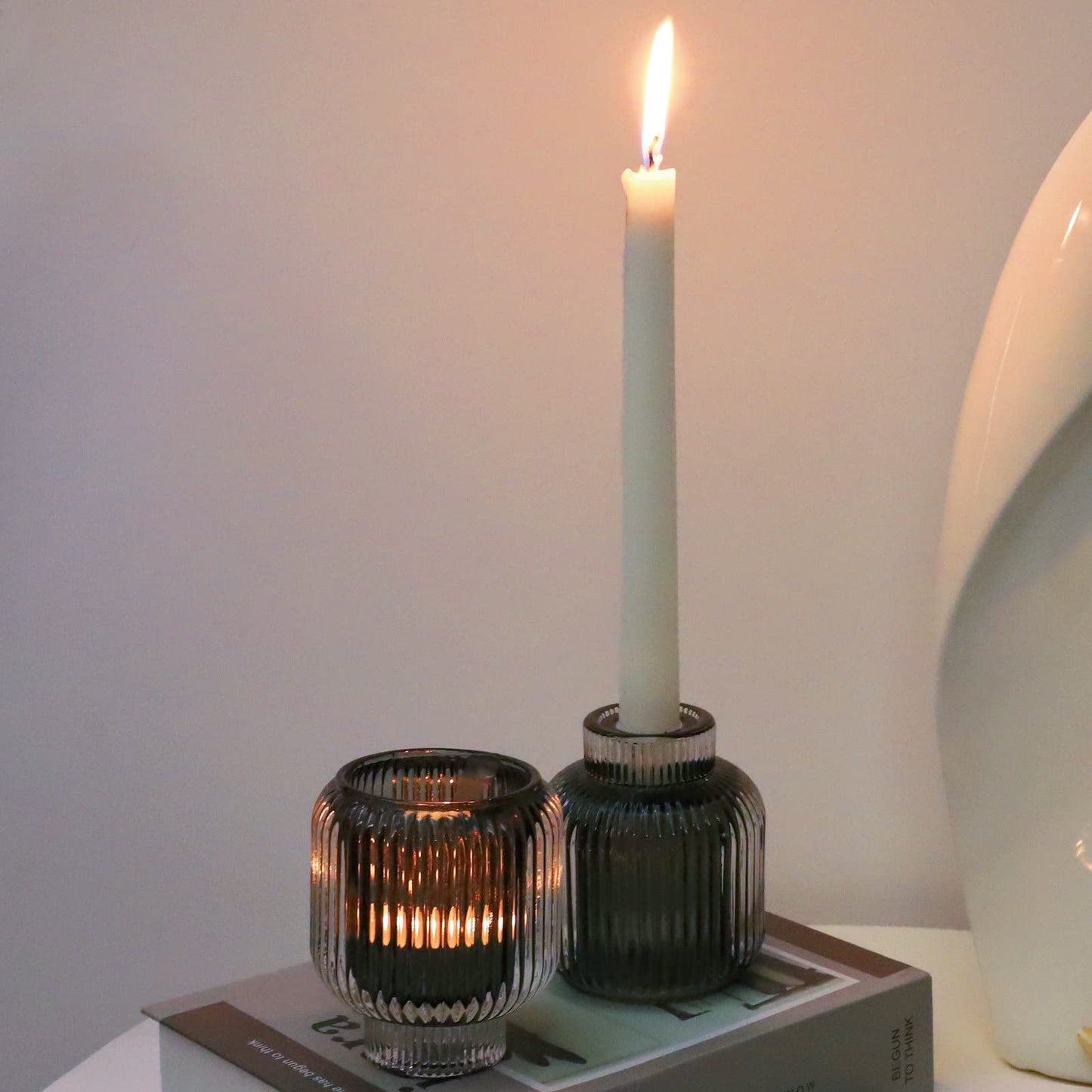 Woho Grey Votive Candle Holders for Table Centerpiece Set of 2, Glass Votive Candle Holder for Home Decor, Tealight Candle Holder Bulk for Birthday