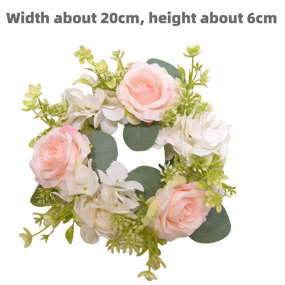 4 Pcs Candle Rings Wreaths,Artificial Hydrangea Wreath Candles Wreaths for Pillars Christmas Wedding Home Table Party Decoration (Pink)