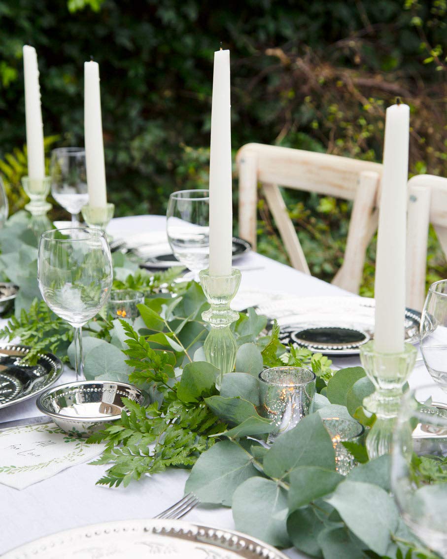 Talking Tables Green Glass Candlestick Holder Taper Candle Stand for Indoor or Outdoor Dining, Elegant Dinner Party Decorations, Birthday, Garden, Wedding, Christmas, Home Décor Large