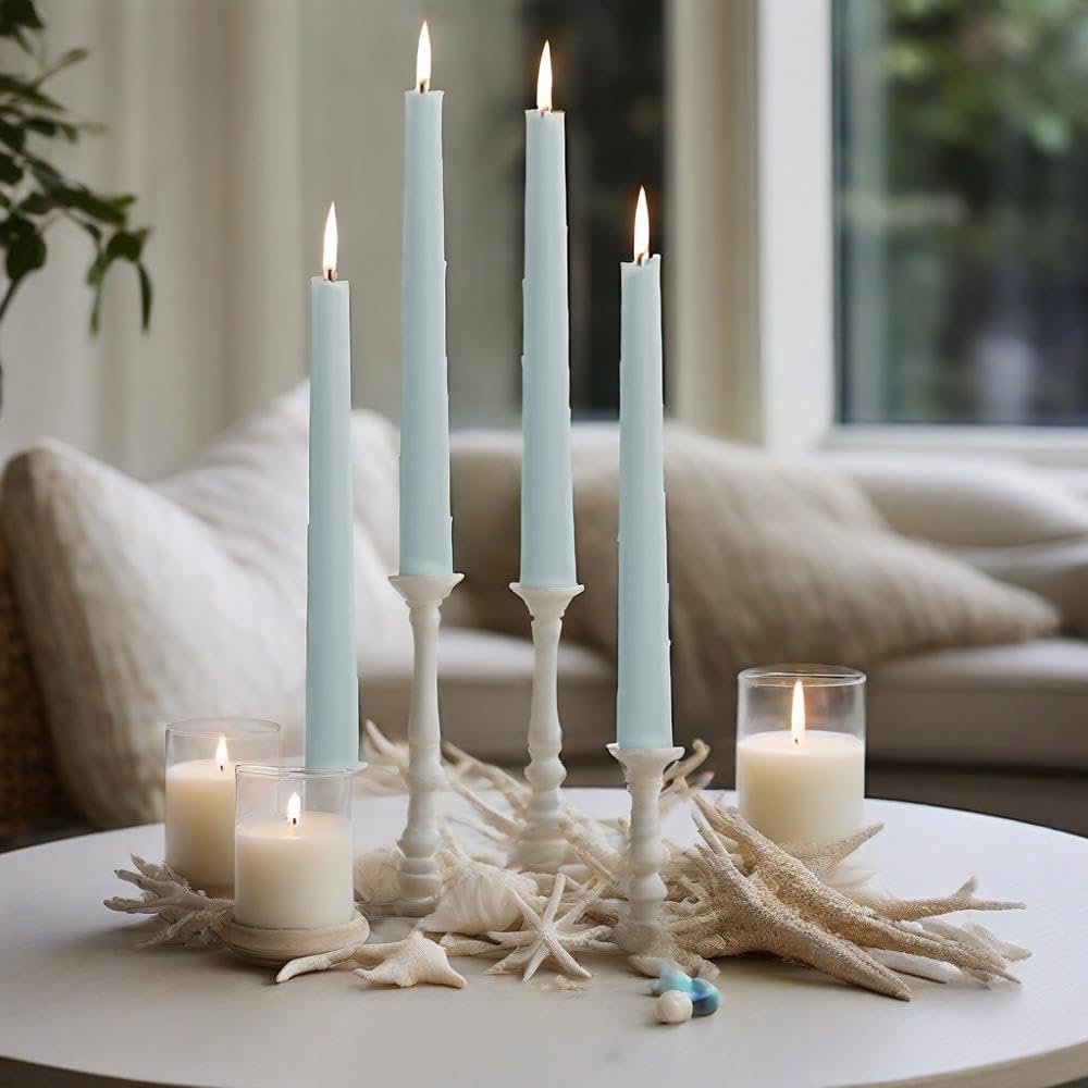 10 Inch Taper Candle Set of 4 - Sea Salt Scented Candles - Soy Wax Home Decor Candles - Gift Ideas for Wedding Party Dinner Holiday Decoration