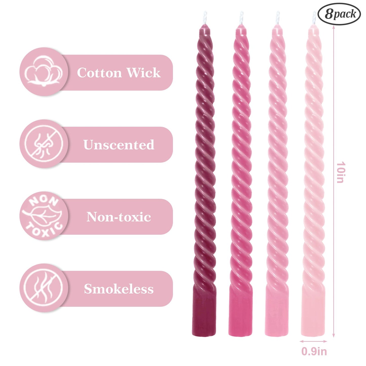 Whaline 8Pcs 10 Inch Gradient Purple Spiral Taper Candles Dripless Twisted Wax Candles Long Unscented Candle Sticks for Wedding Party Home Dining Table Decor