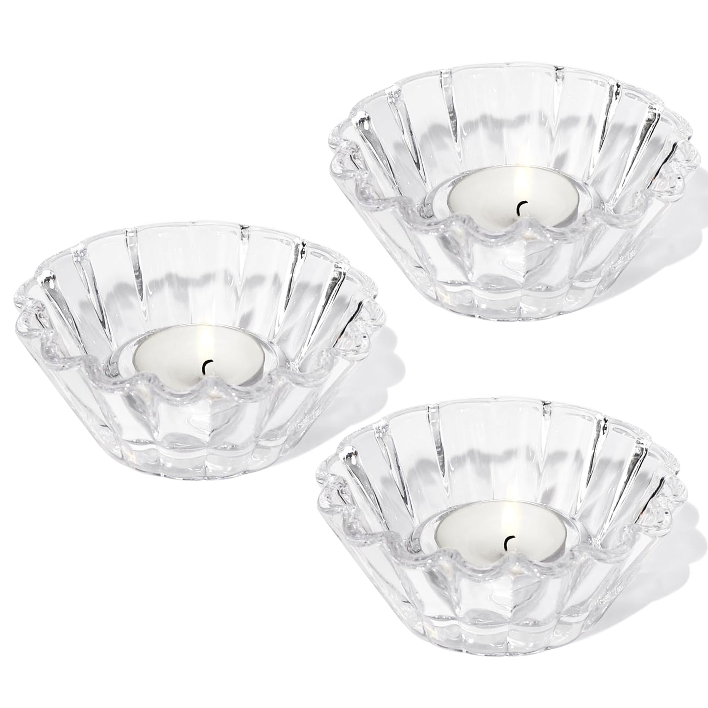 CHOCSTAY Tealight Candle Holder for Tealight 3 Pcs - Clear Votive Candle Holders Bulk, Tea Light Candle Holder Glass for Wedding Centerpiece, Living Room, and Home Party Decor