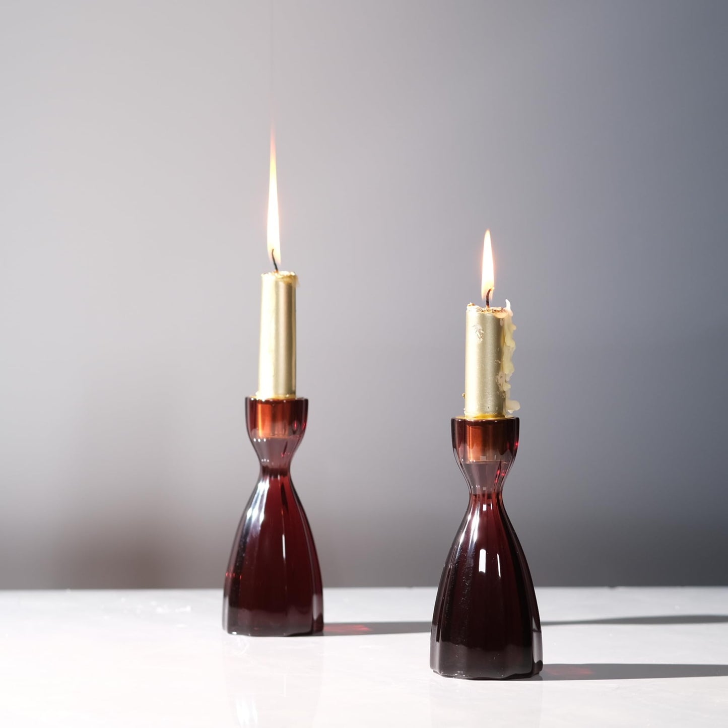 ICNBUYS Twizzle Twist Candle Holder, Decorative Candlestick for Table Display, Romantic Decoration, Unique Home DÉCOR Aesthetic, Housewarming Gift, Brown Height 5.7 inches Set of 2 - Resin