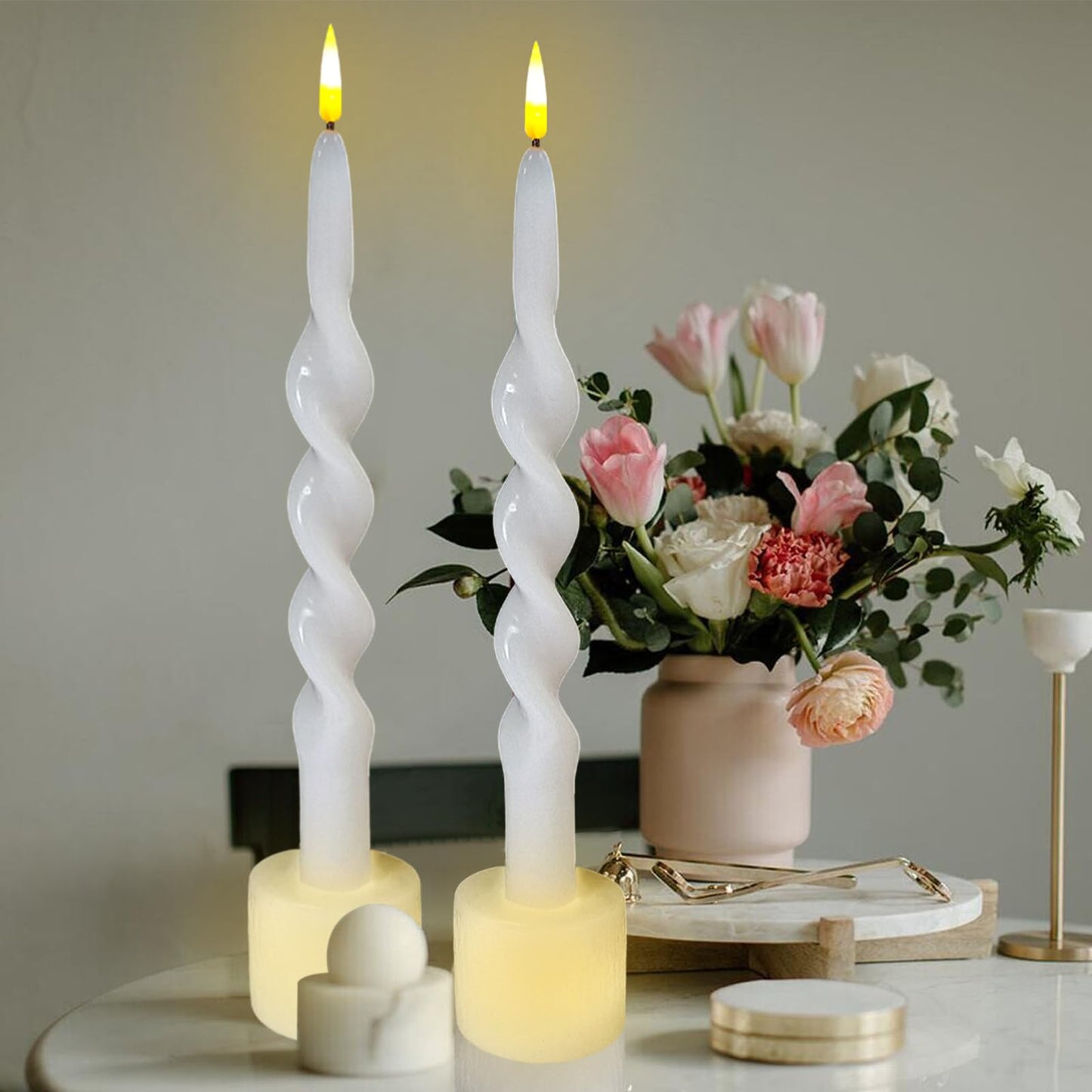 Gedengni Spiral Taper Candle LED Candlesticks, 10inches Flameless Tapered Candles Battery Candle Sticks Remote Twisted Candlestick for Dinner Holiday Wedding Party Housewarming-1D