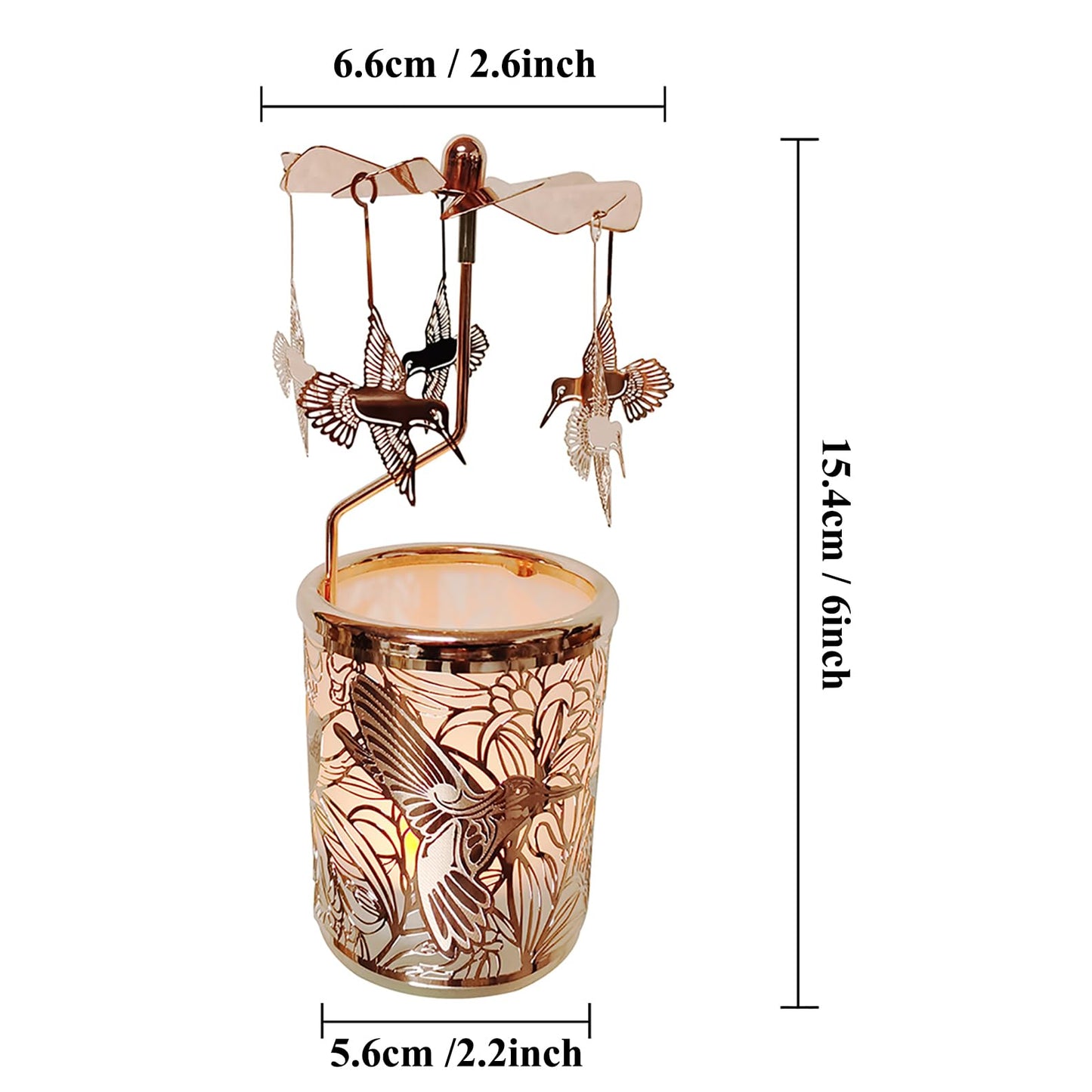 Kingnero Rotary Candle Holder Metal Spinning Windmill Candlestick Carousel Candle Tea Light Holder for Home Decoration for Mom Women Wife Children (Rose Gold Hummingbird)
