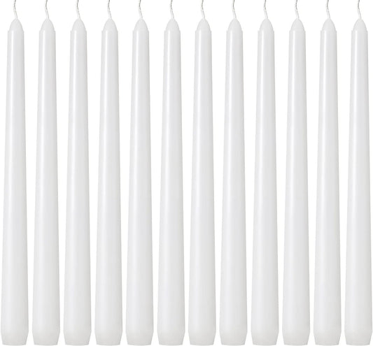 12 Pack White Taper Candles - Taper Candles 10 Inch Dripless, Smokeless & Unscented - 8 Hours Long Burning - Tall Candlesticks - Ideal for Weddings, Dinner Parties, Home Decor, Birthday Party