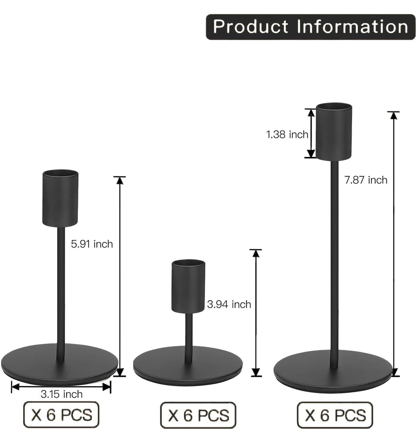 Black Candlestick Holders Bulk for Taper Candles Decorative Metal Candelabra Candle Holders Fit 0.8 Inch Diameter Candles Gold Taper Candle Stands for Wedding Home Party Table Decor (Set of 27)