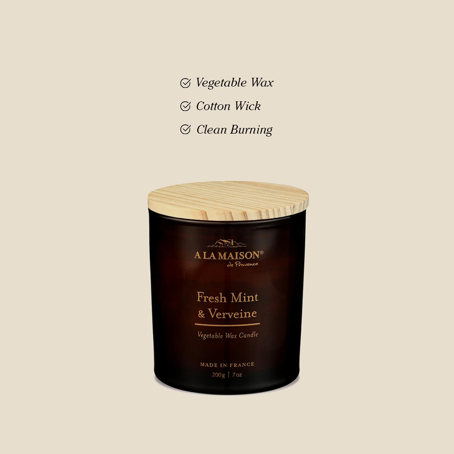 A LA MAISON Scented Candle - Natural Candle with Cotton Wick in Luxury Amber Glass – Clean Burn, Made in France, 7oz (Fresh Mint & Verveine, 7oz)