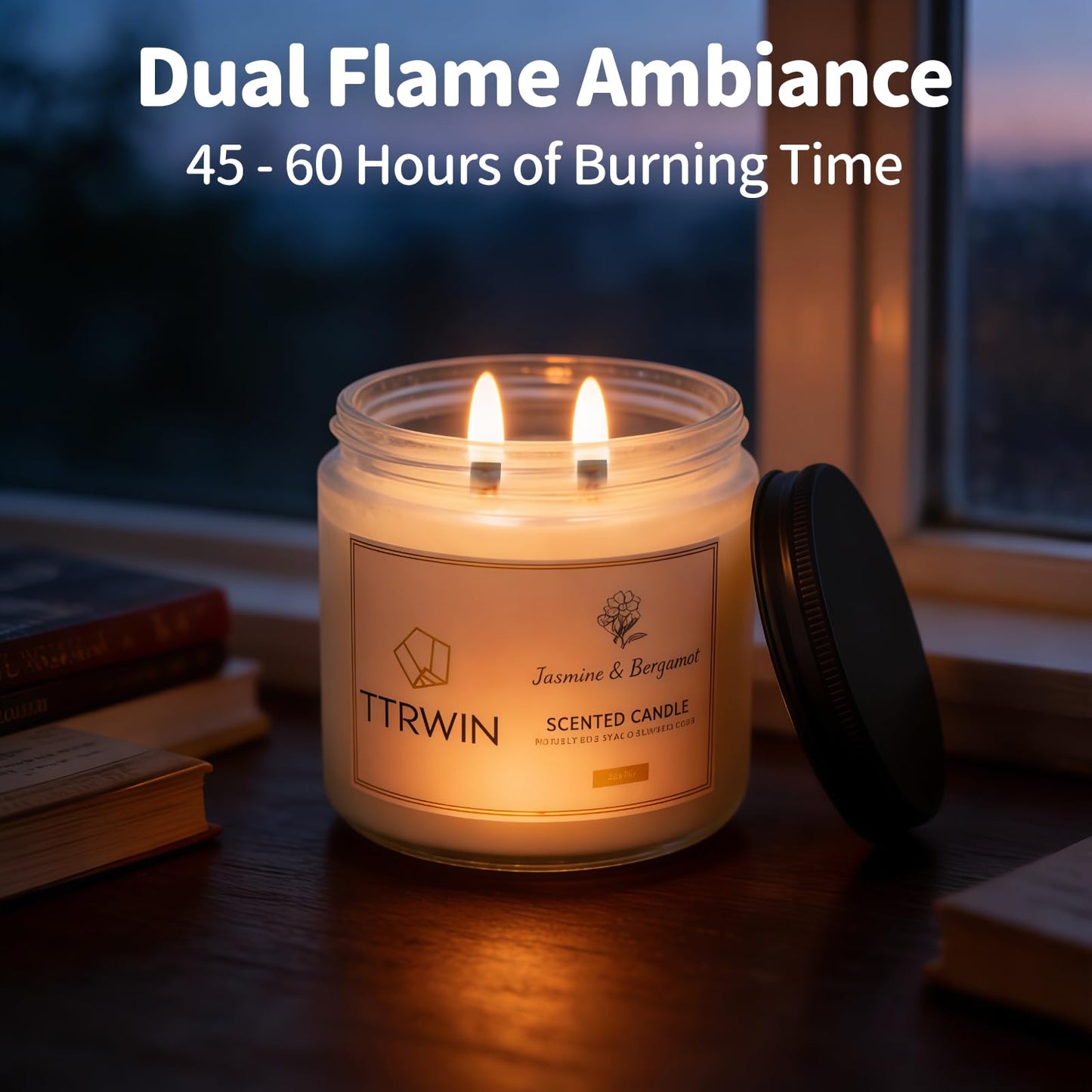 TTRWIN Scented Candle Gifts for Women, 2 Wooden Wick Natural Soy Wax Jar Candles, Home Aromatherapy Candles for Cosy Living Room and Bedroom, Gifts for Christmas Birthday Mother's Day