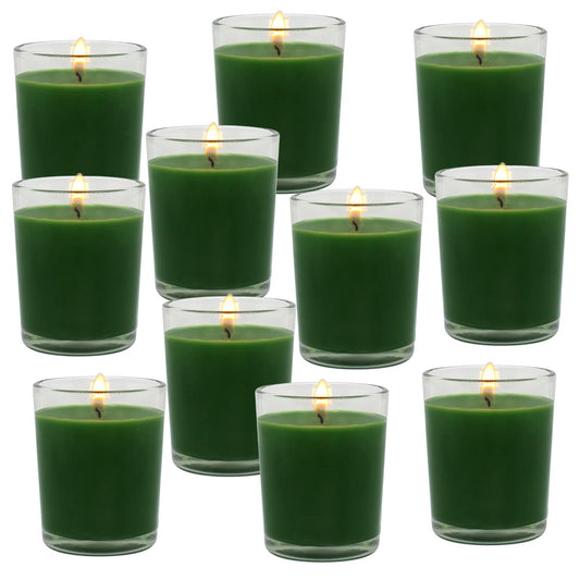 Unscented Green Votive Candles in Glass, Natural Small 2.0 Inch Soy Wax Candles for Home Party Weddings Holiday, 20 Packs